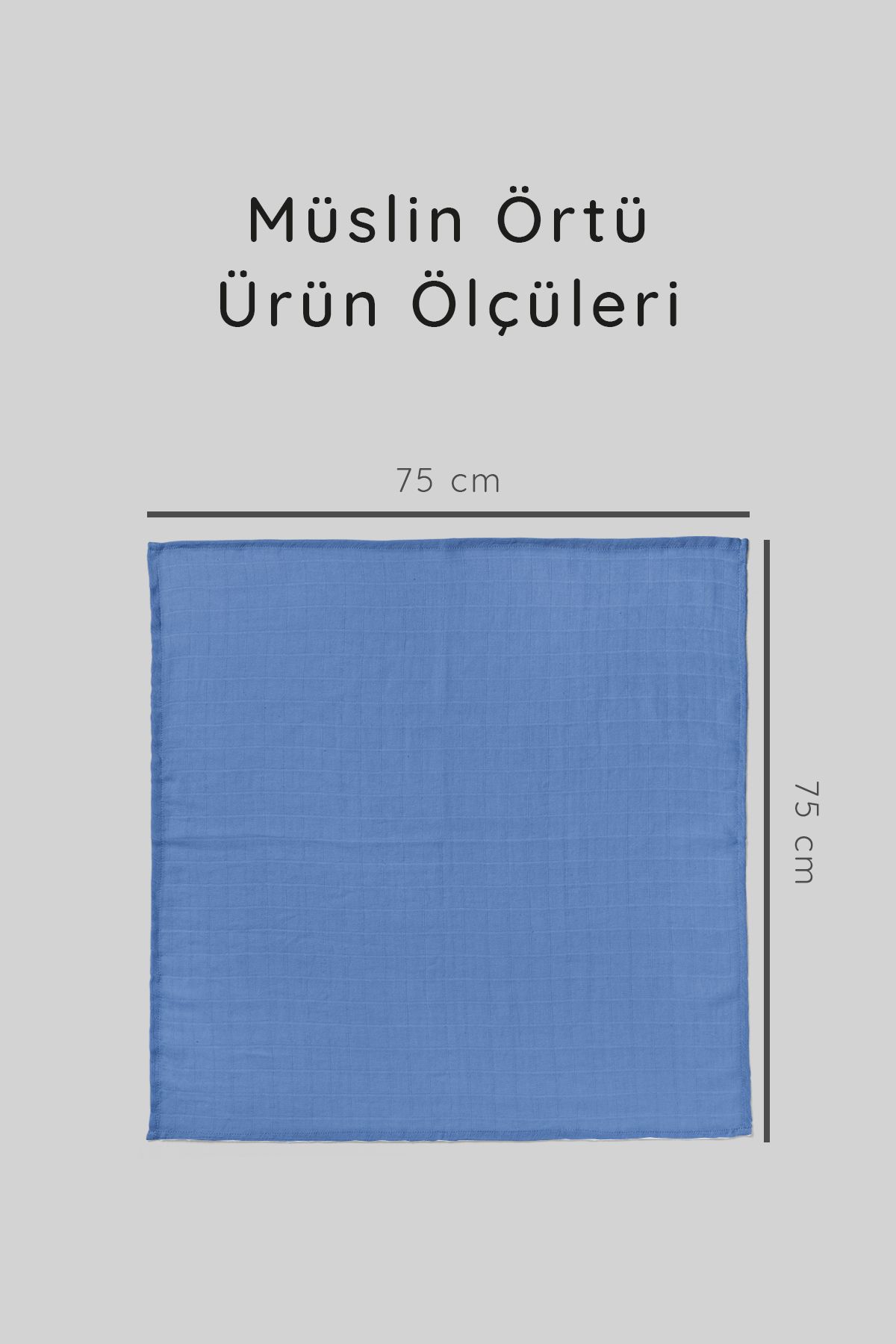 Mavi Renkli %100 Pamuk 3'lü Çok Amaçlı Müslin Bez, Örtü, Battaniye Seti - 75x75 Cm