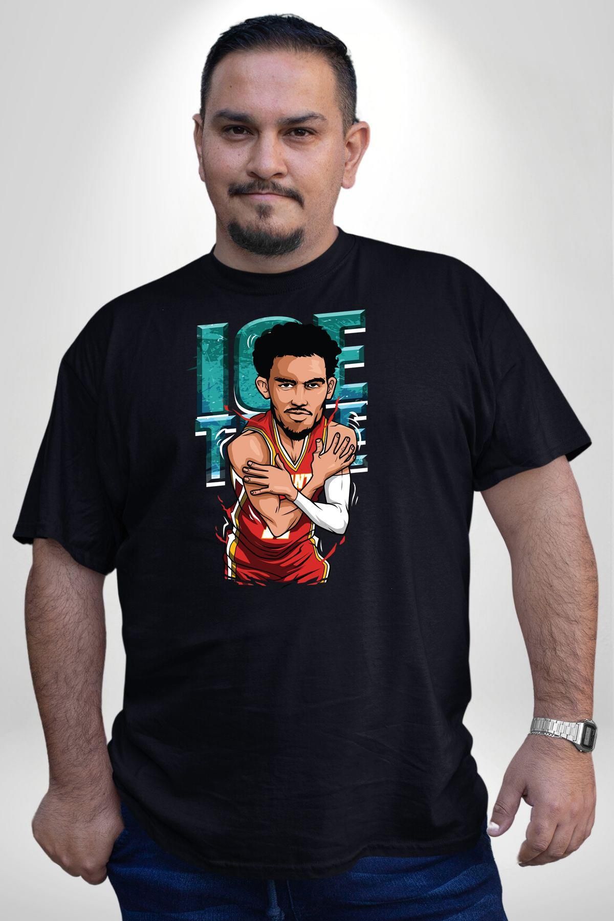 Trae Young Basketbol Oyuncusu Karikatür Atlanta Hawks Siyah Büyük Beden Erkek Kadın Unisex Basic Ön