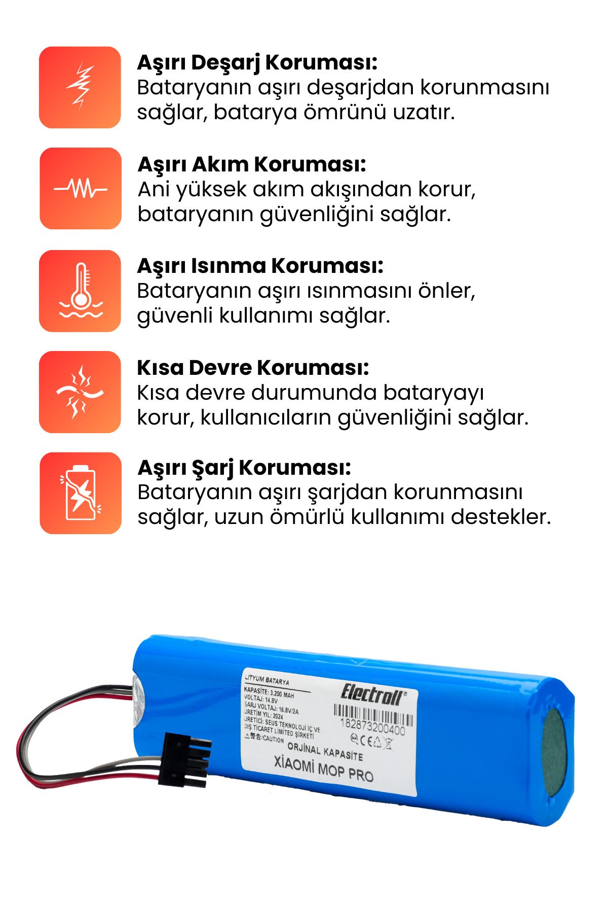 Xiaomi Mi Vacuum Mop Pro Stytj02ym Uyumlu Batarya (ORJİNAL KAPASİTE) 3.200mah Robot Süpürge Pili