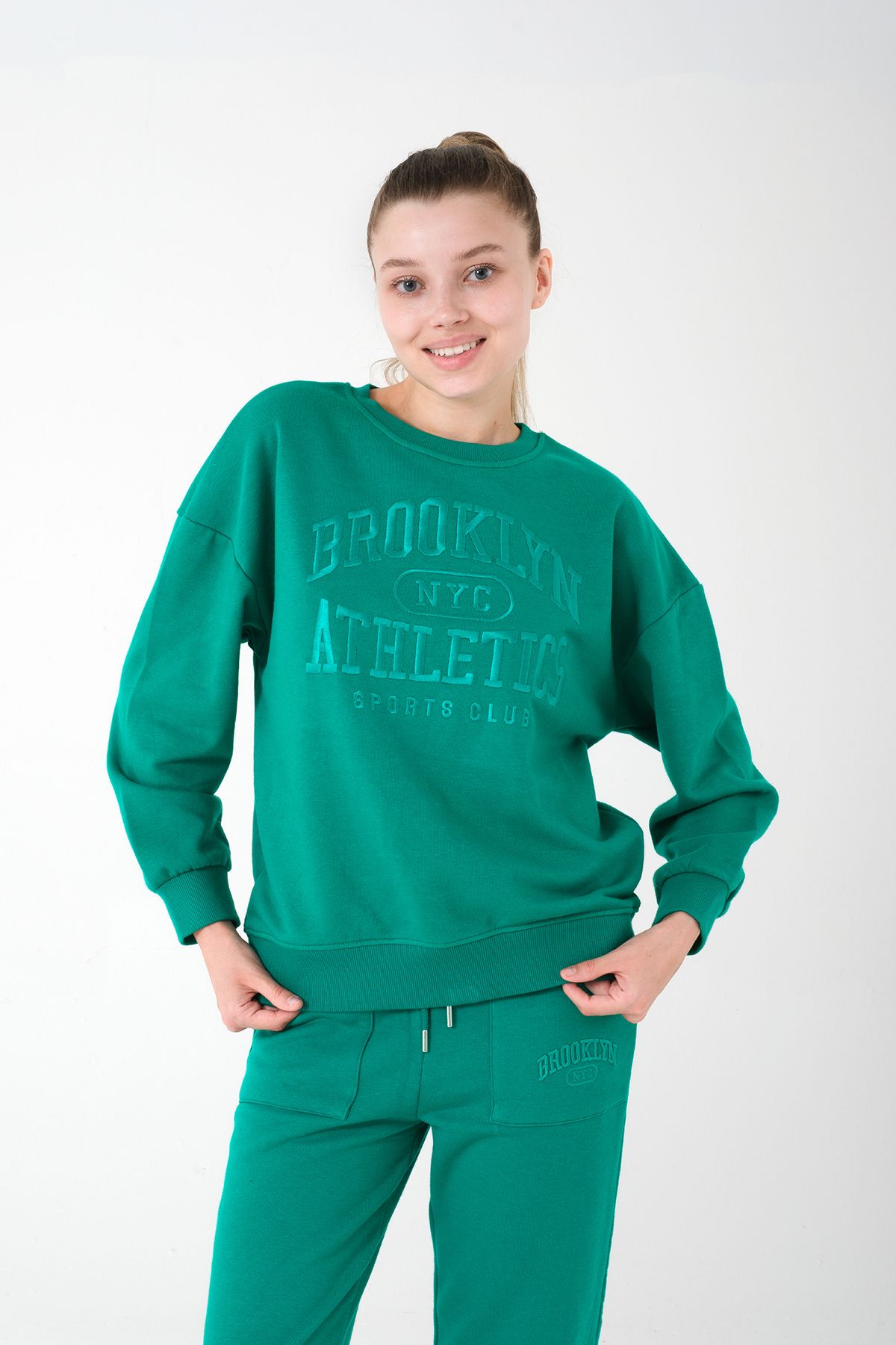 Kyron Brooklyn Nyc AtletikNakışlı Yeşil Sweat...