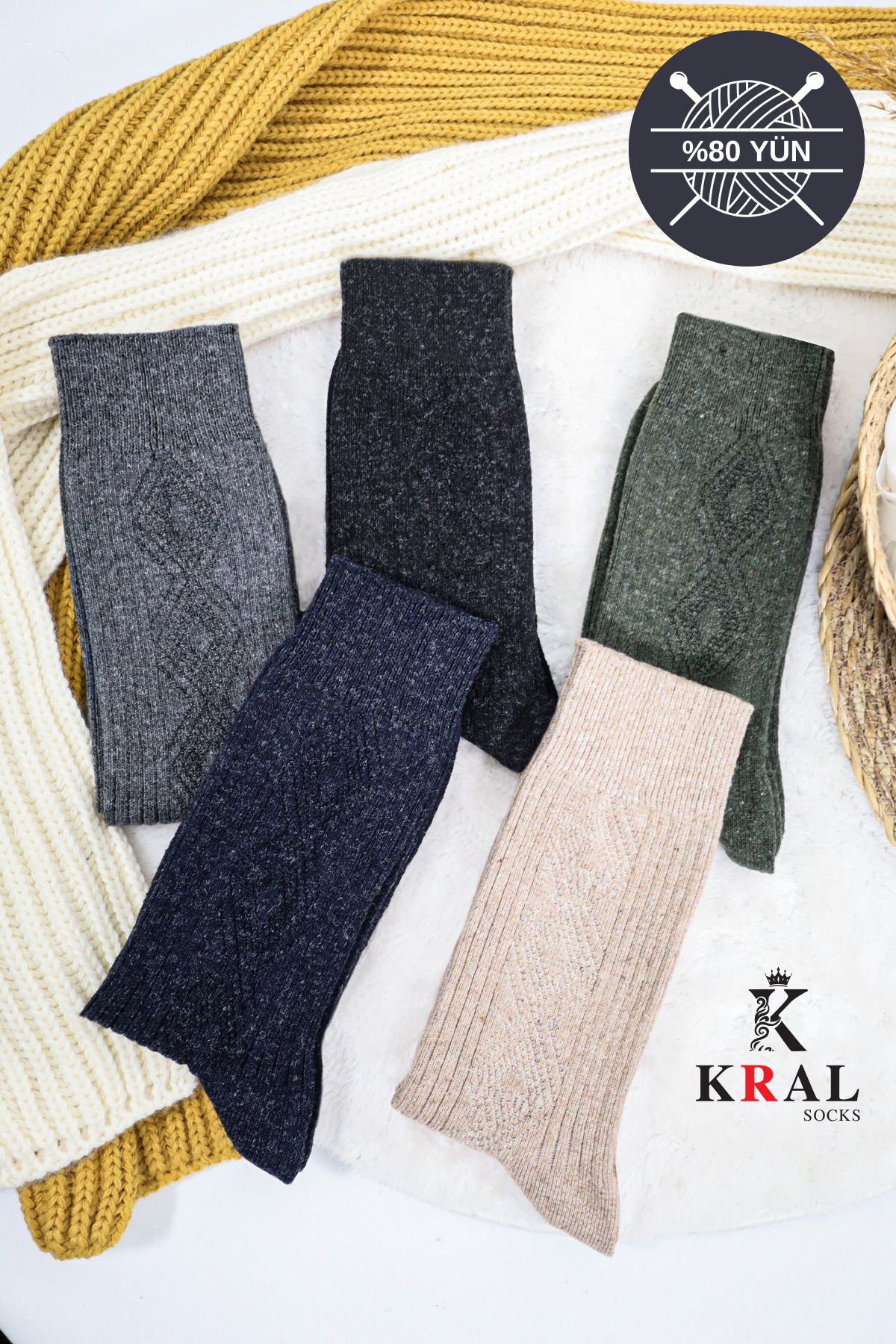 Erkek Kışlık Termal Etkili (5'li Paket) Lambswool Kuzu Yünlü Çorap