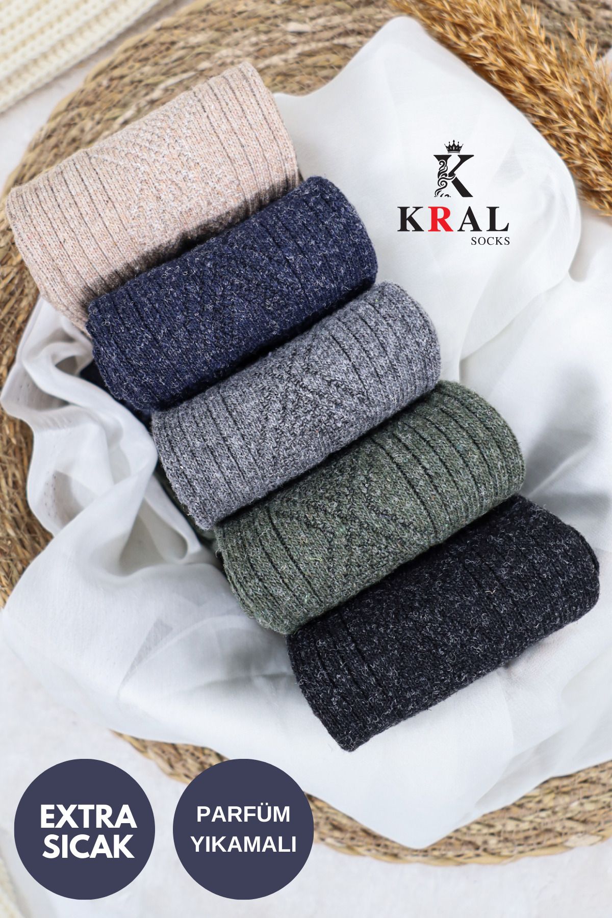 Erkek Kışlık Termal Etkili (5'li Paket) Lambswool Kuzu Yünlü Çorap