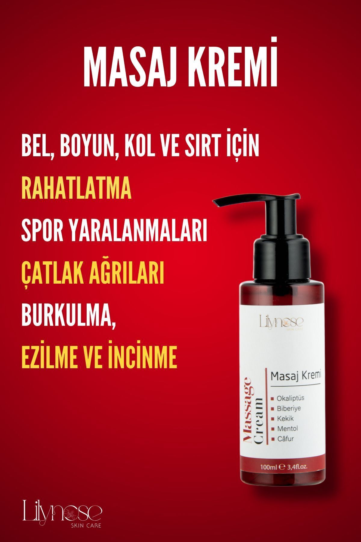 Masaj Kremi Bel, Boyun, Kol ve Sırt İçin Ağrı Gidermeye Yardımcı 100 ml