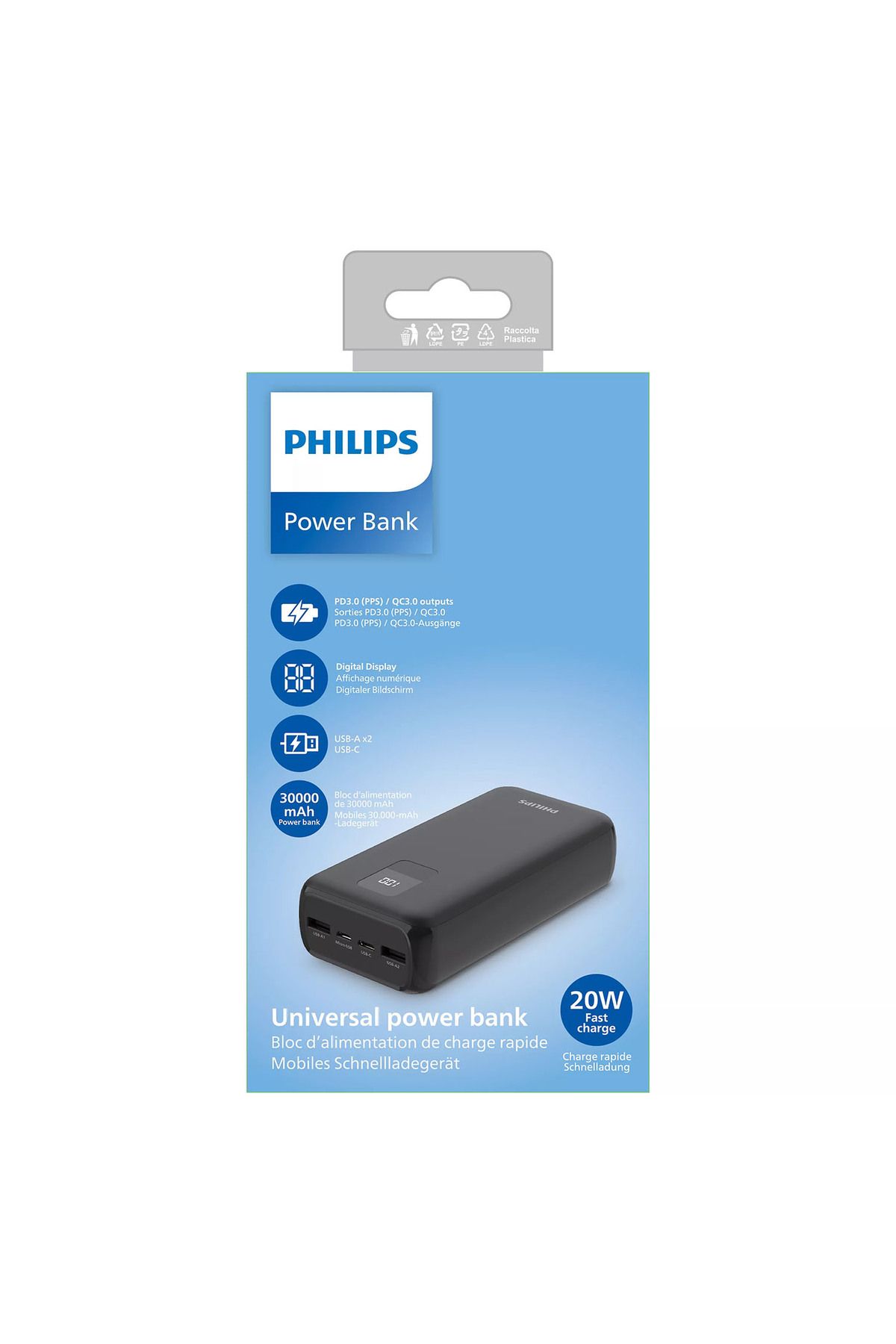 Dlp1930cb/00 Siyah 30.000mah 2x Usb-a Ve Usb-c Bağlantısı Powerbank Taşınabilir Hızlı Şarj C