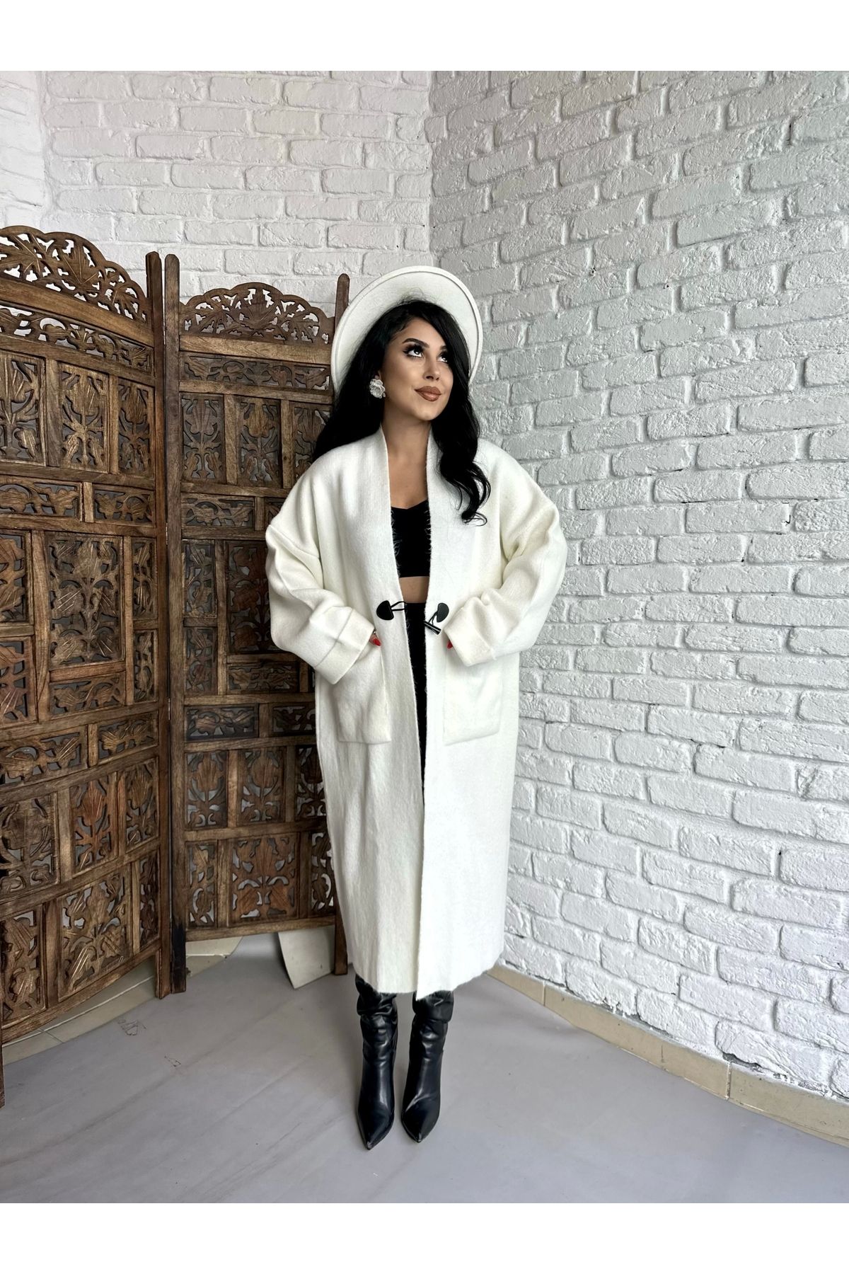 moneta boutique Kadın ŞalYaka Oversize Uzun S...