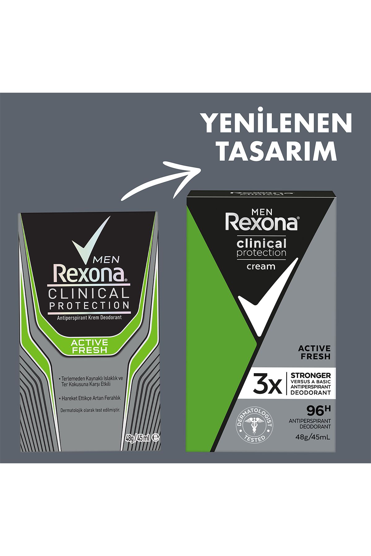 Men Clinical Protection Stick Deodorant Active Fresh 96 Saate Kadar Koruma 45 ml X2 Adet