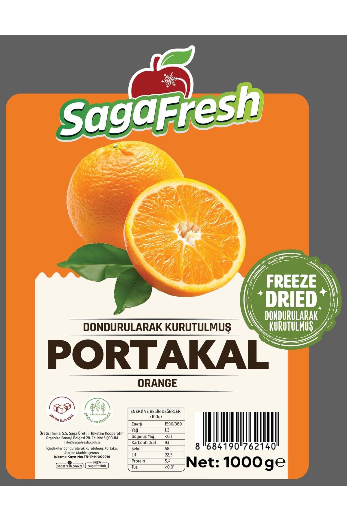 SagaFresh DondurularakKurutulmuş Portakal Dil...