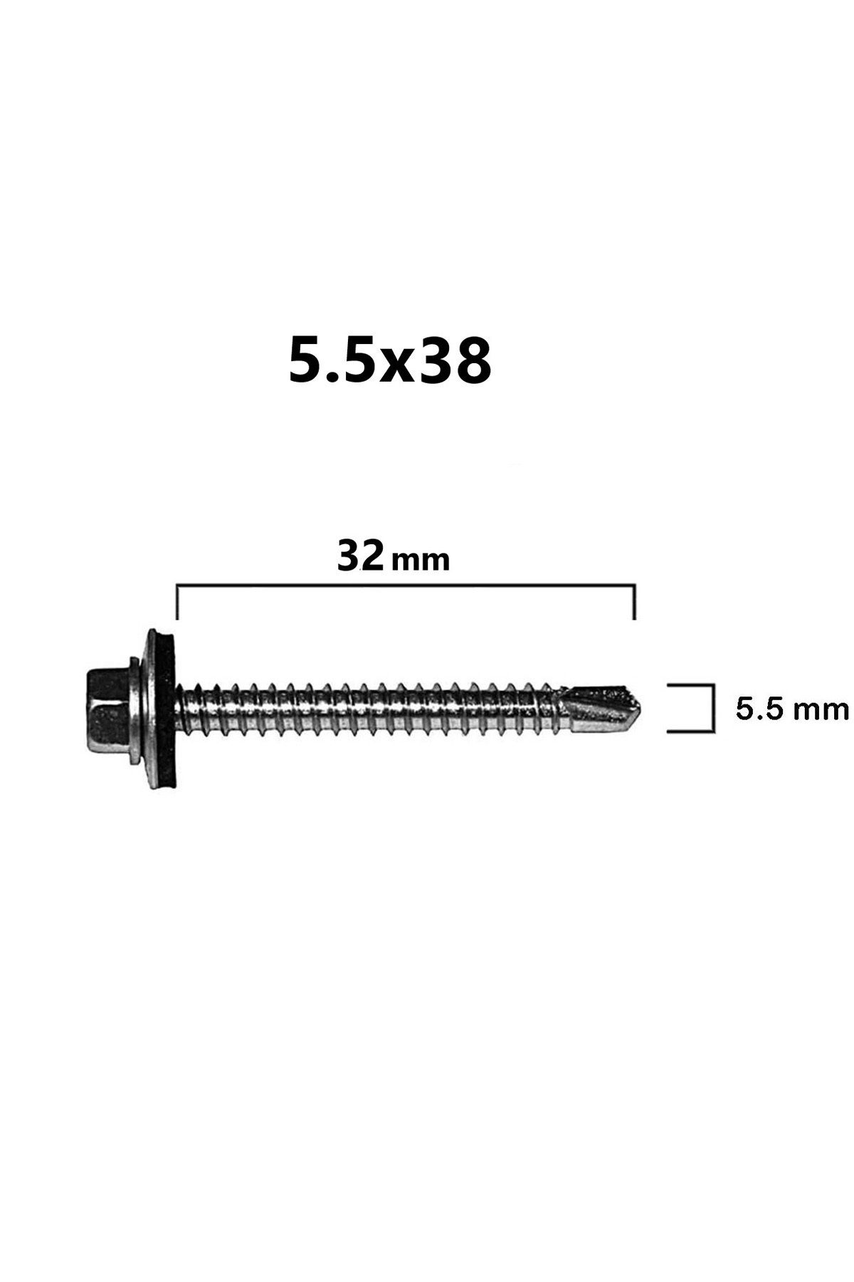 Trapez Vida Çatı Vidası Pullu Vida 5.5x38 100 Adet