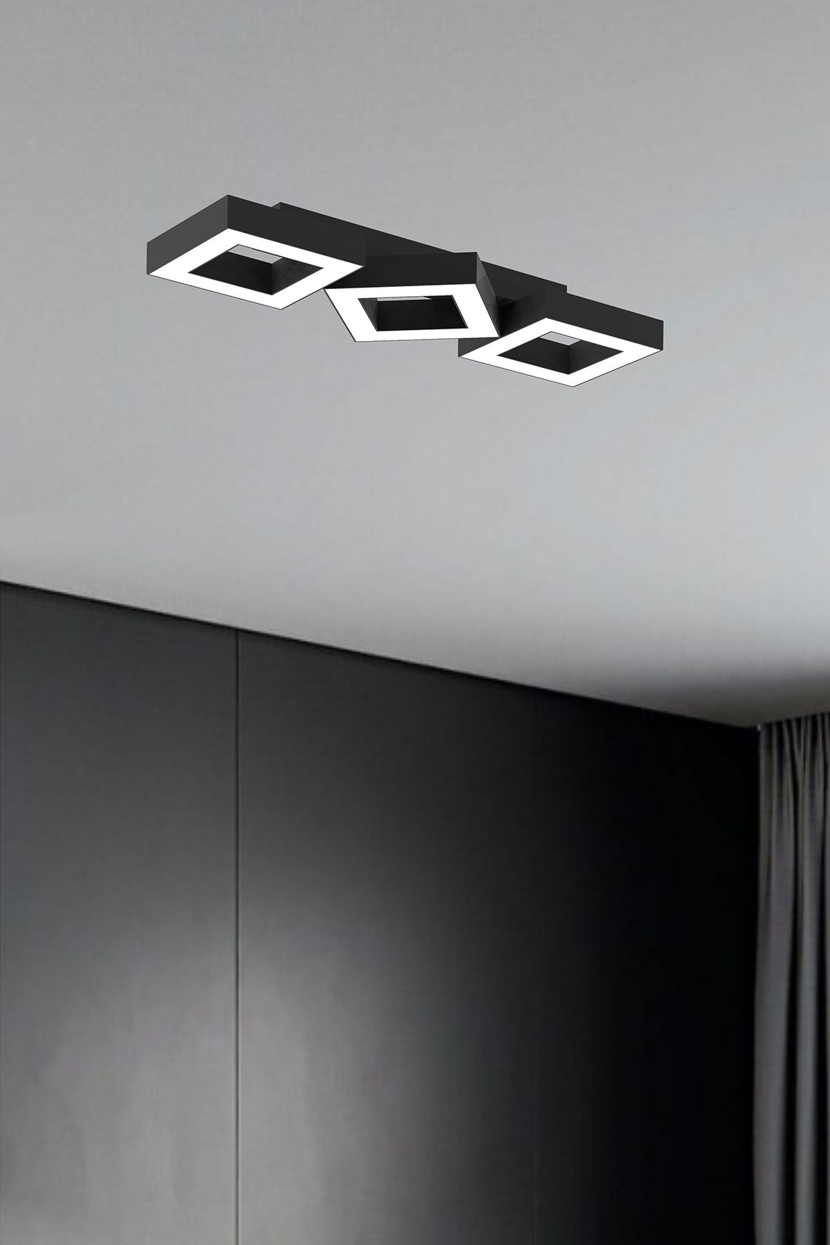 COMPAGNO ( Siyah Kasa, Beyaz Işık ) Ledli Modern Plafonyer Led Avize, Salon, Mutfak, Oturma Odası