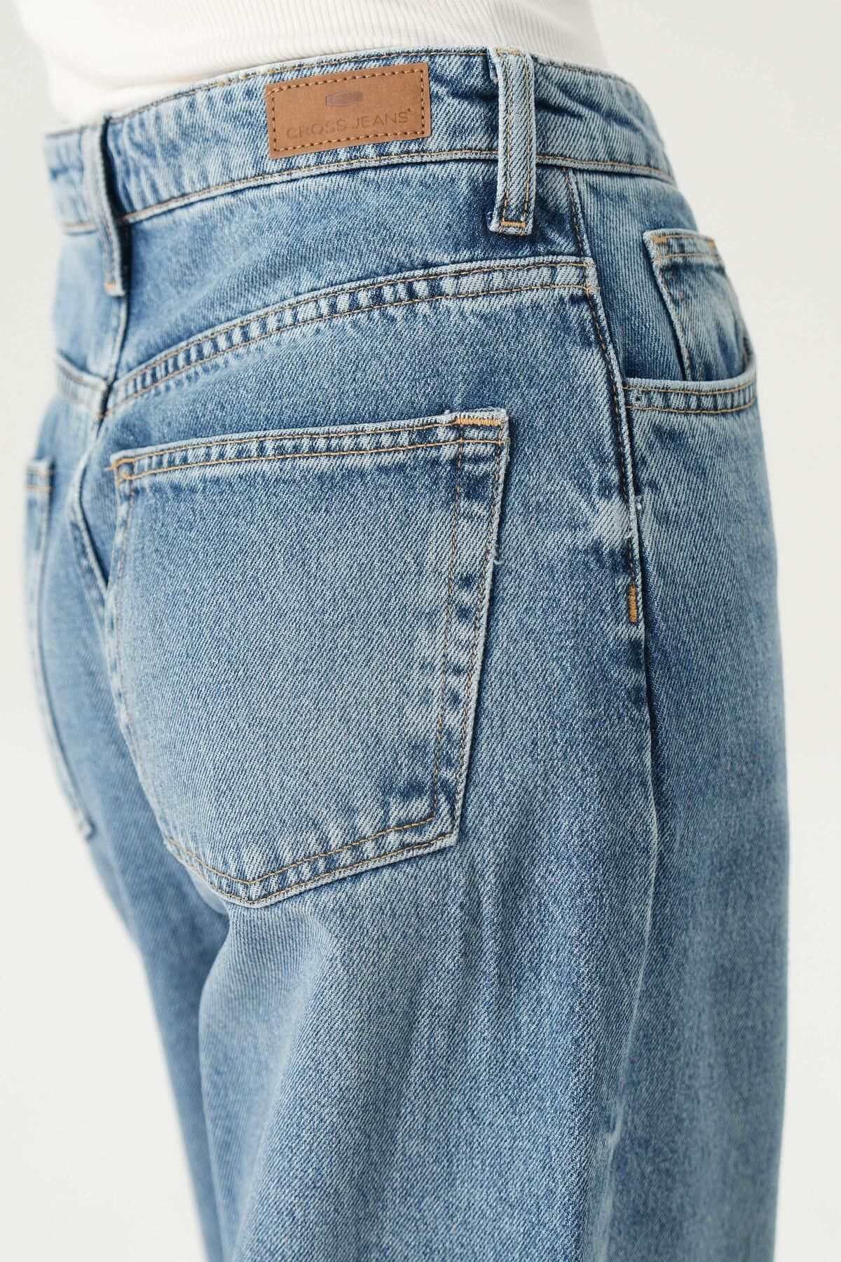 Orta Mavi Yüksek Bel Patı Fermuarlı Loose Jean Pantolon C 4934-017