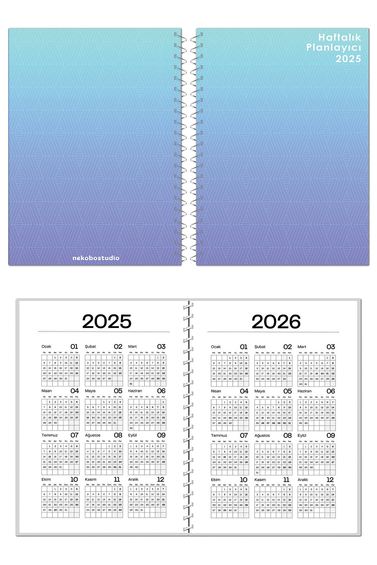 NKB-PLN003 2025 Haftalık Planlayıcı Sert Kapak Spiralli Ajanda
