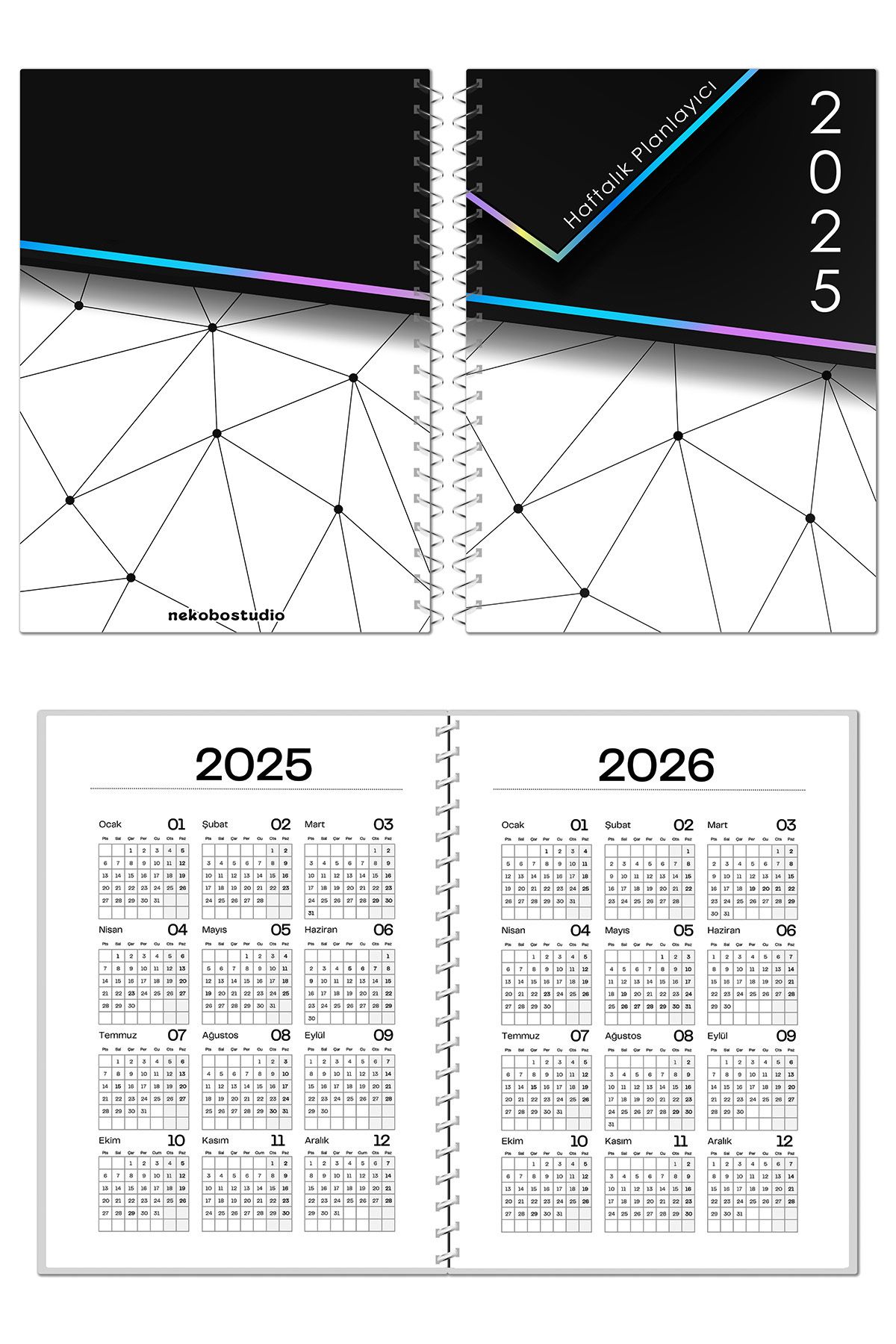 NKB-PLN001 2025 Haftalık Planlayıcı Sert Kapak Spiralli Ajanda