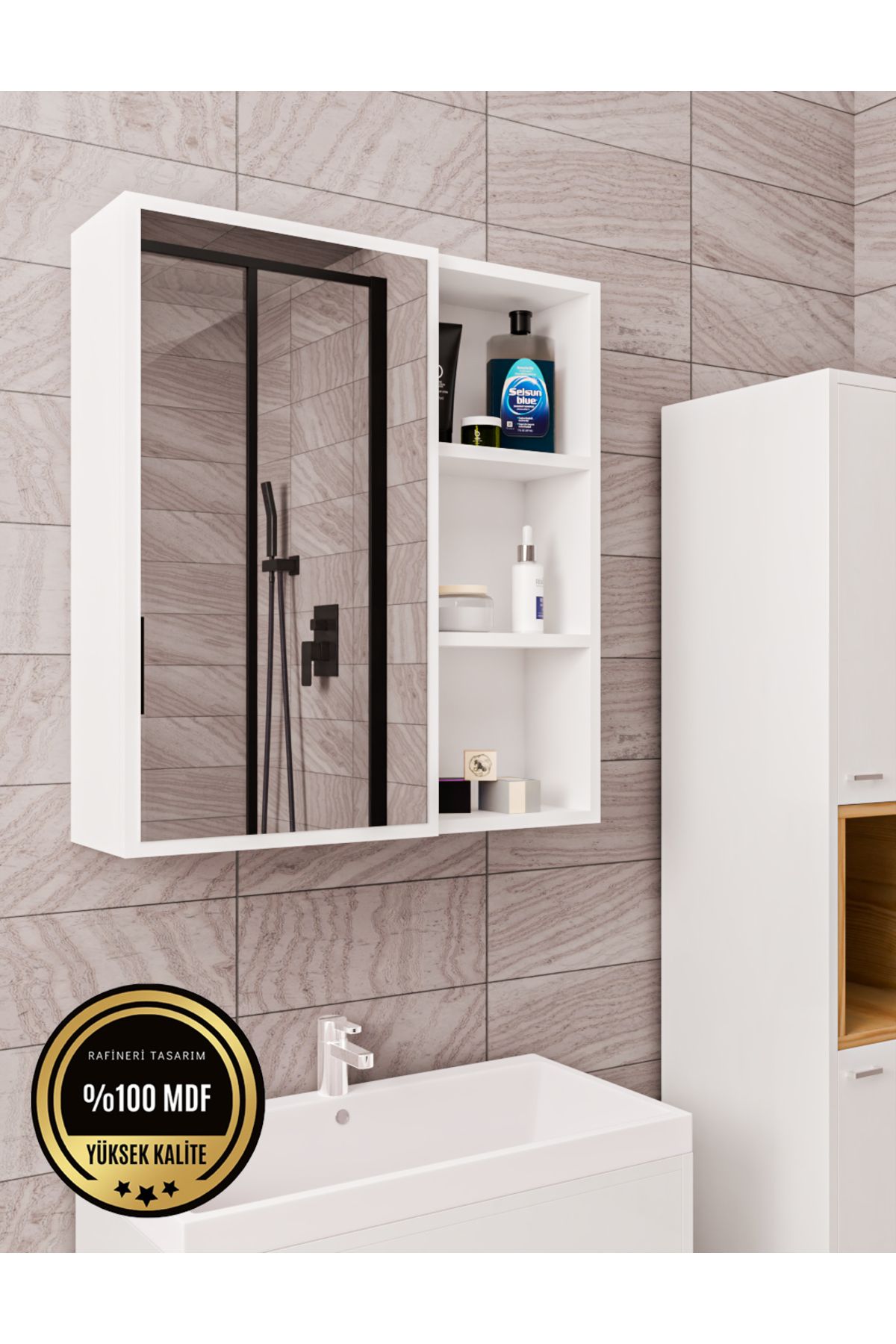 DEKORFİMfm02 TEK KapaklıAynalı Banyo Dolabı Ç...