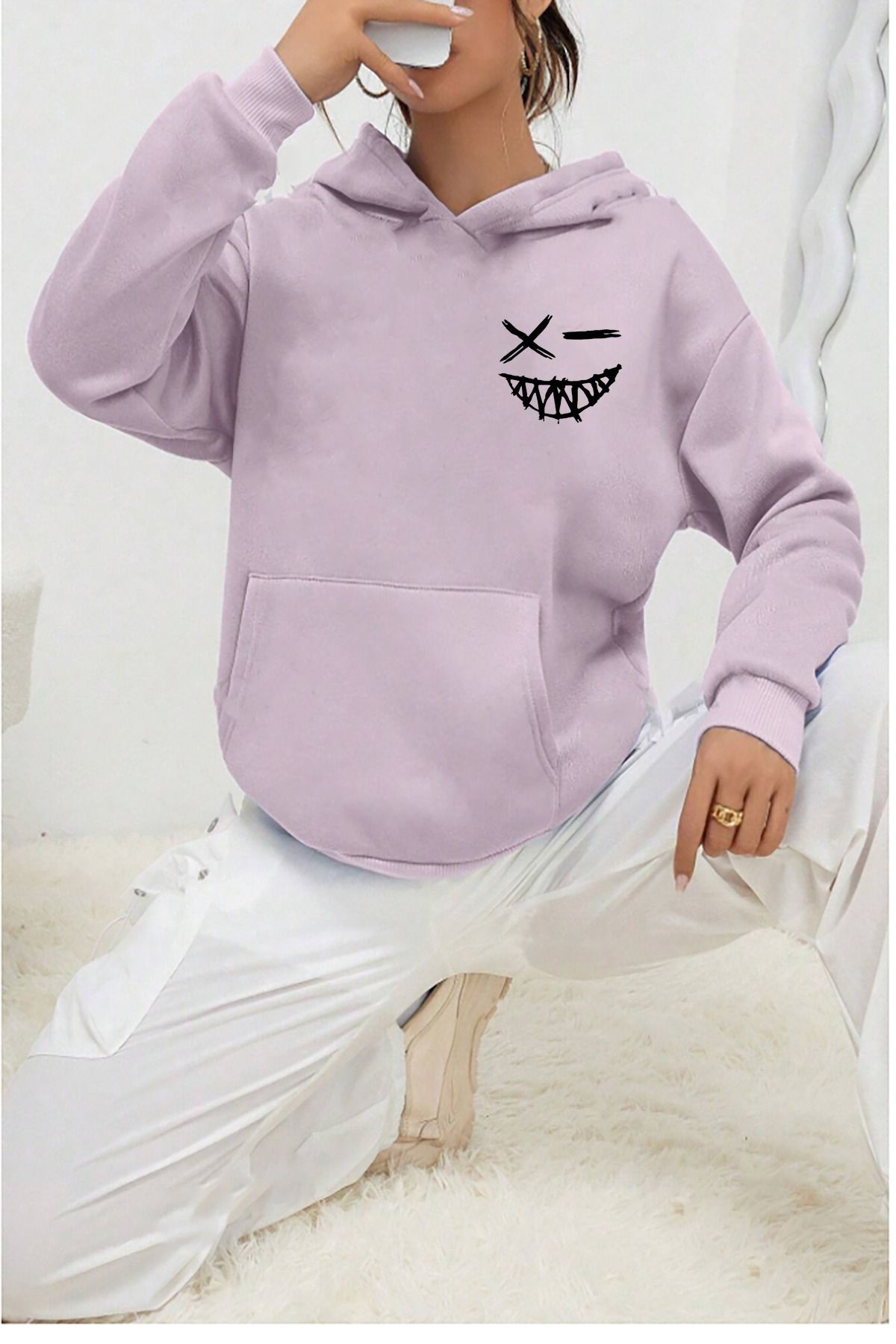 memowear Unisex Smile BaskılıLila Sweatshirt