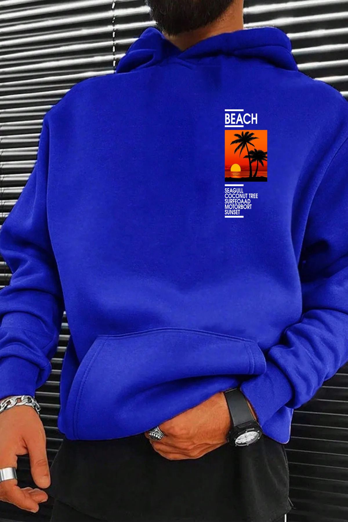 Unisex Beach Gün Doğumu Temalı Sax Sweatshirt