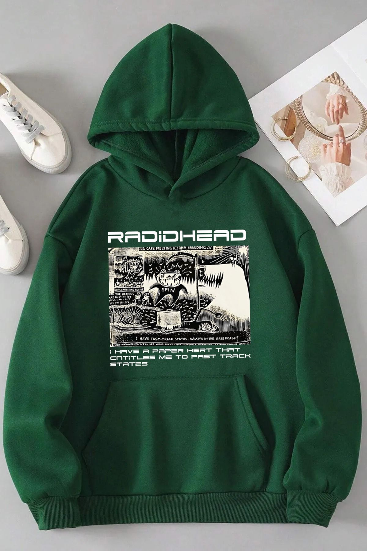 memowear Unisex RADİDHEADBaskılı Yeşil Sweats...