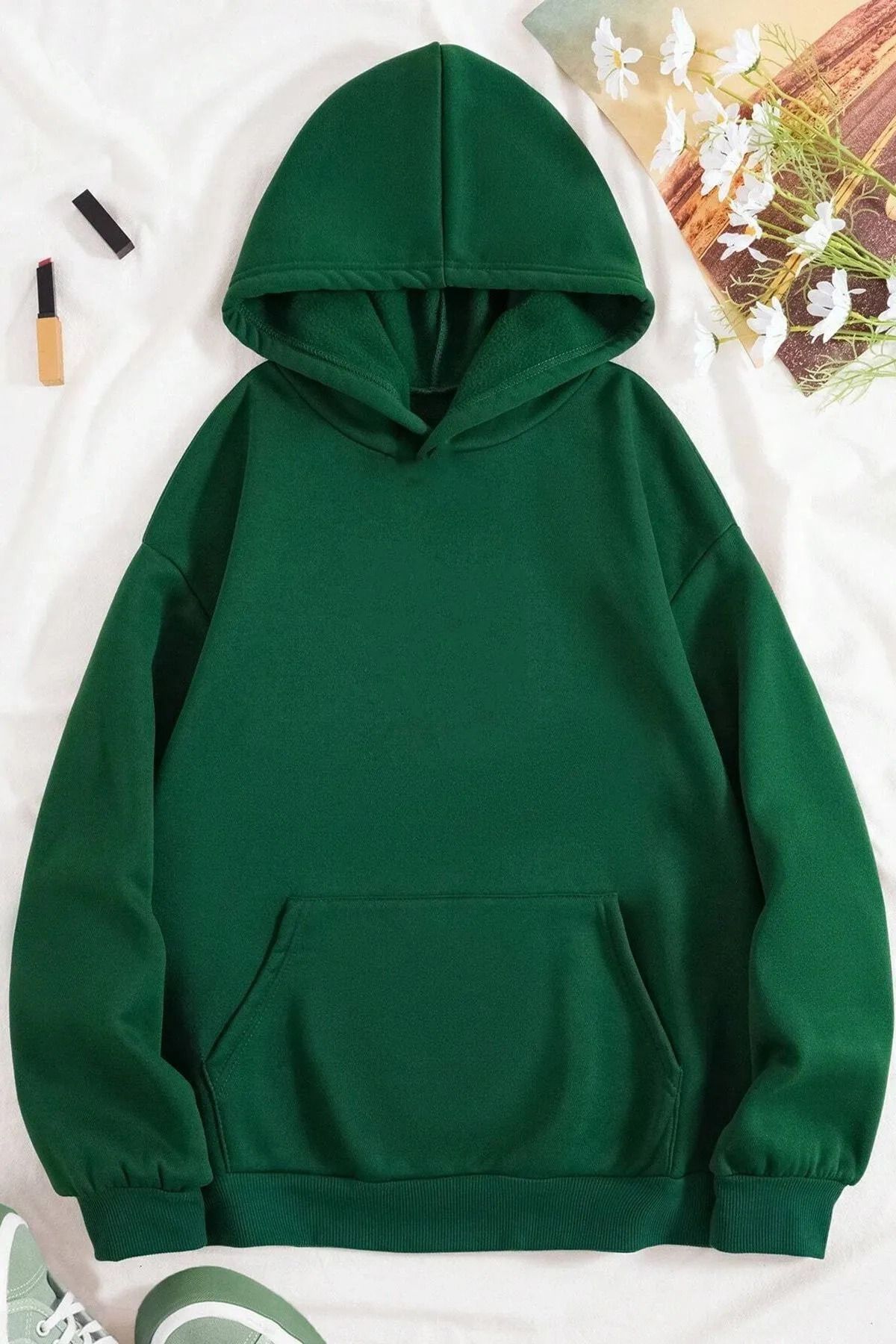 Unisex Mavi Kelebek Baskılı Yeşil Sweatshirt