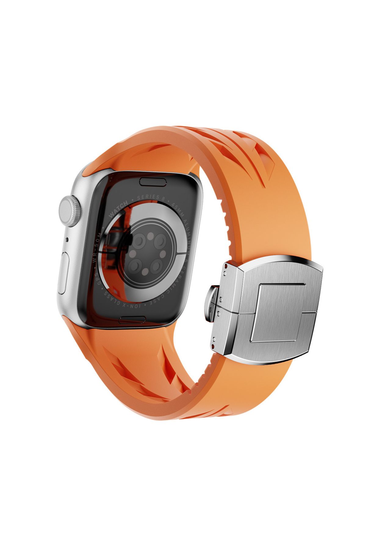 Apple Watch 10 46mm KRD-127 Metal Tokalı Silikon Kordon-Beyaz