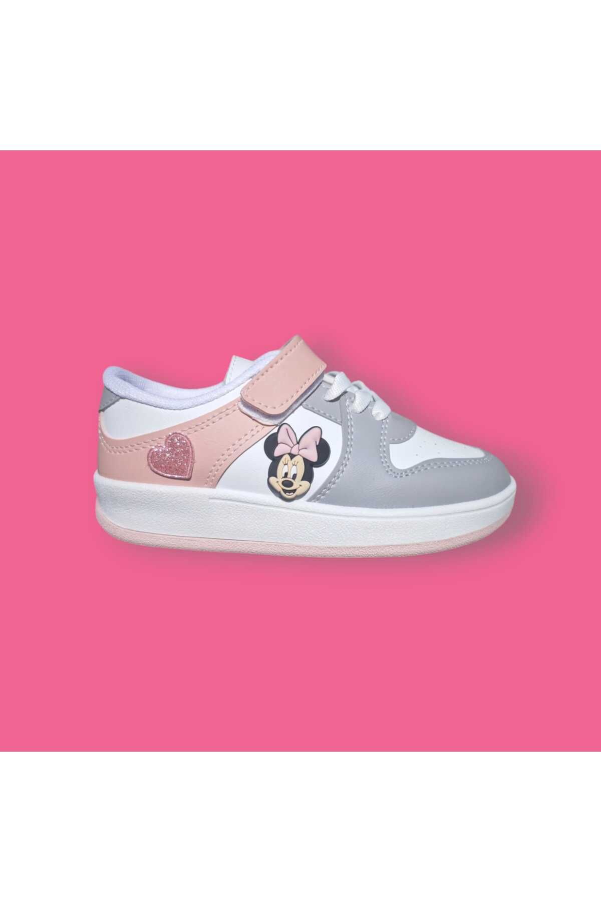 pembe gri silikon minik kalp detay   tasarım sneaker  kız çocuk spor ayakkabı sneaker