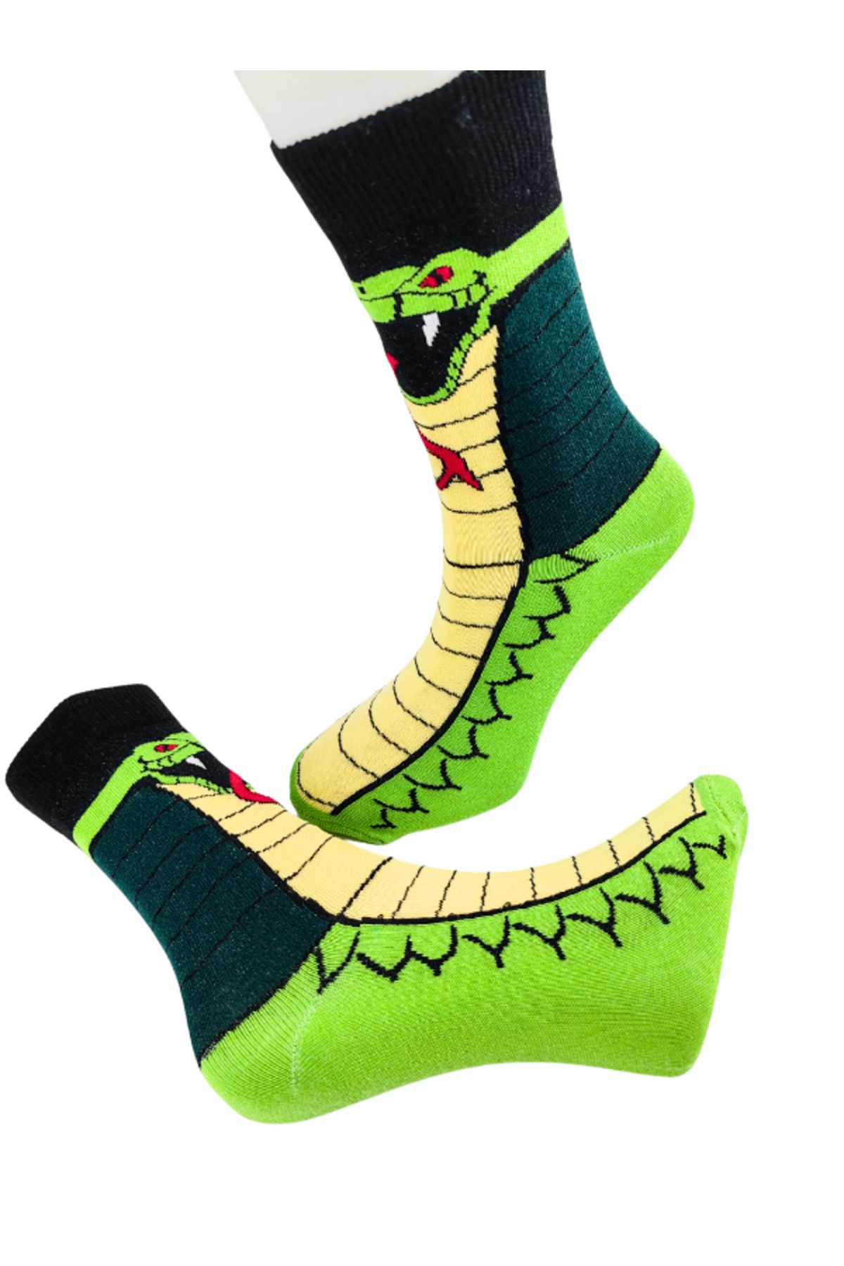 Unisex Özel Seri Green Snake Colorful Renkli Desenli Soket Çorap