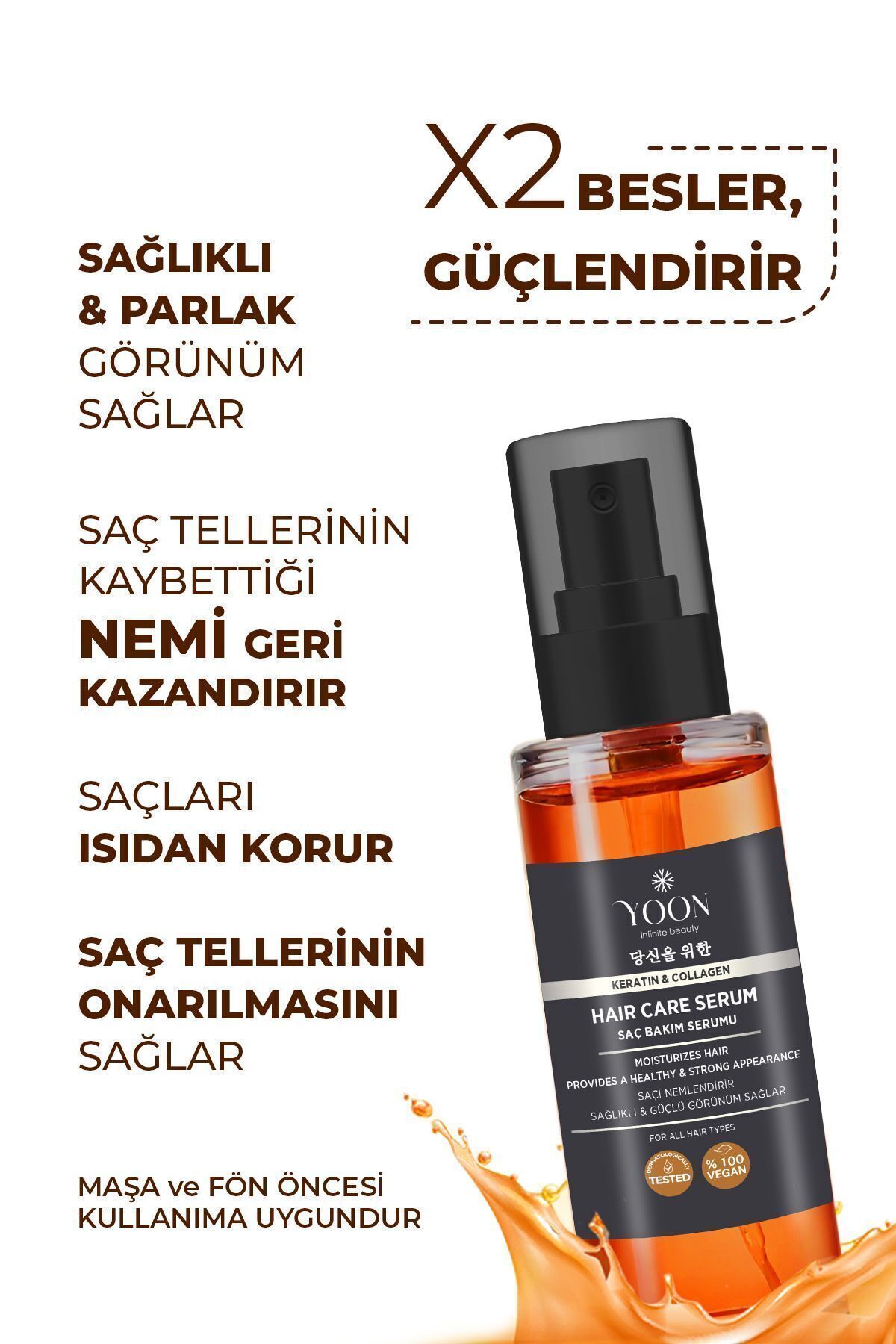 Durulanmayan Saç Bakım Serumu, Kabarma Karşıtı, Saç Tellerini Nemlendiren, Güçlendirici Serum 100ml