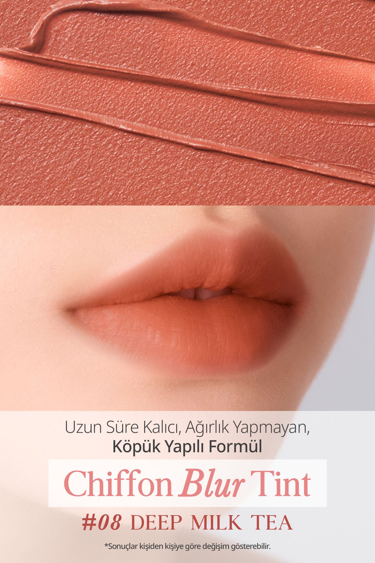 Pürüzsüz ve Kadifemsi Dokulu, Doğal Görünüm Sunan Tint CLIO Chiffon Blur Tint (08 Deep Milk Tea)