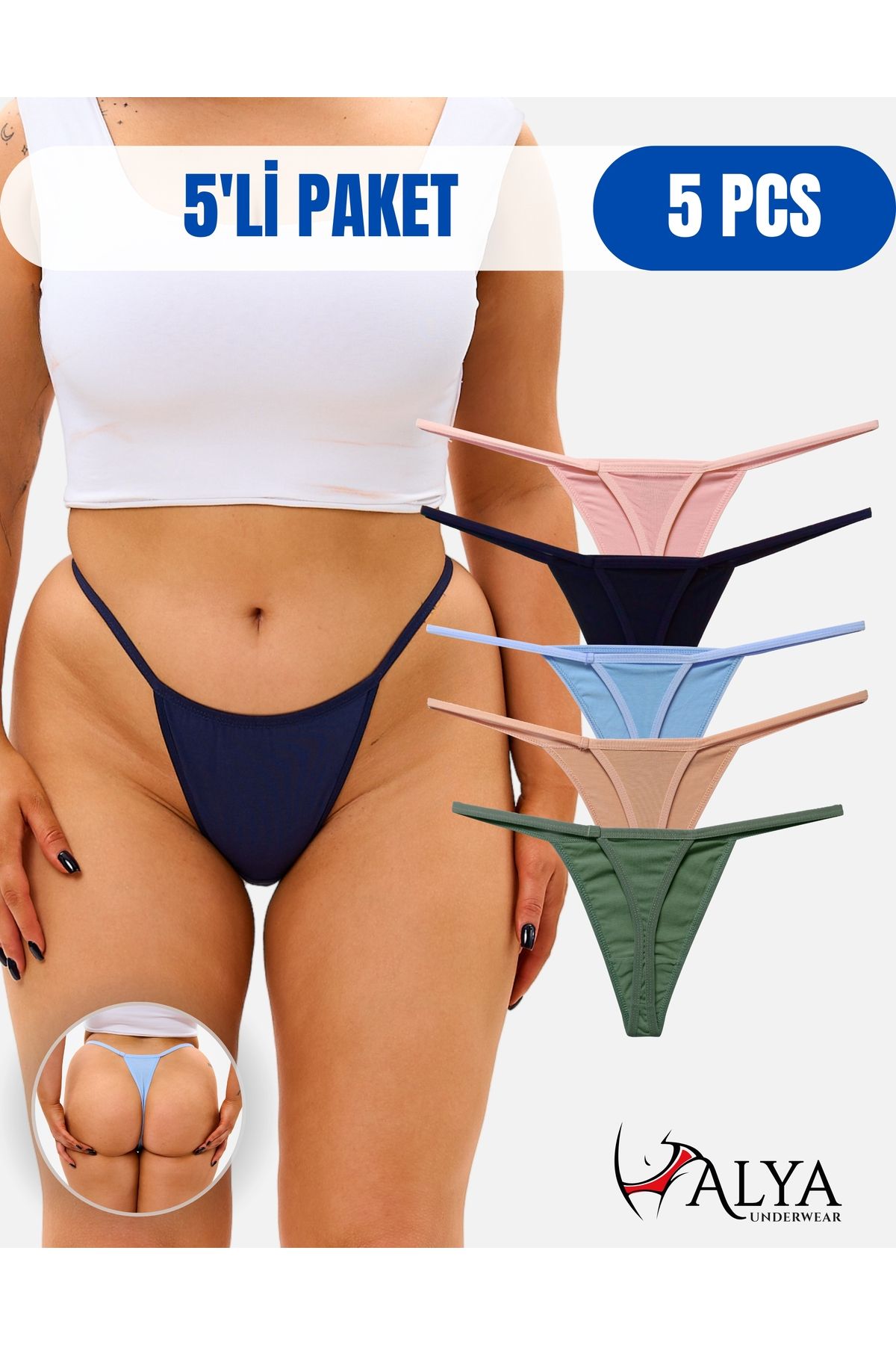 ALYA UNDERWEAR Kadın IpliTanga Külotlar - 5’l...