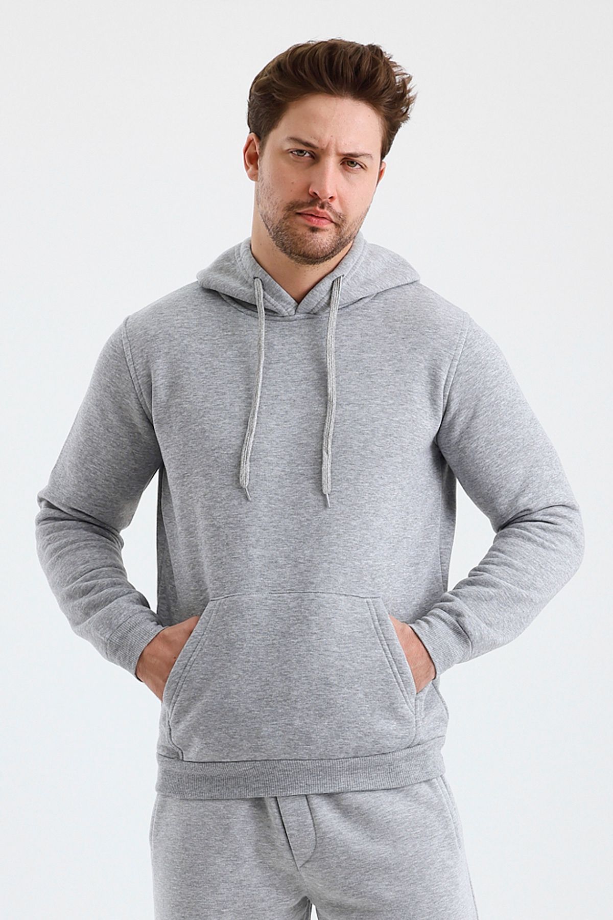 Erkek Kapşonlu 3 İplik Sweatshirt