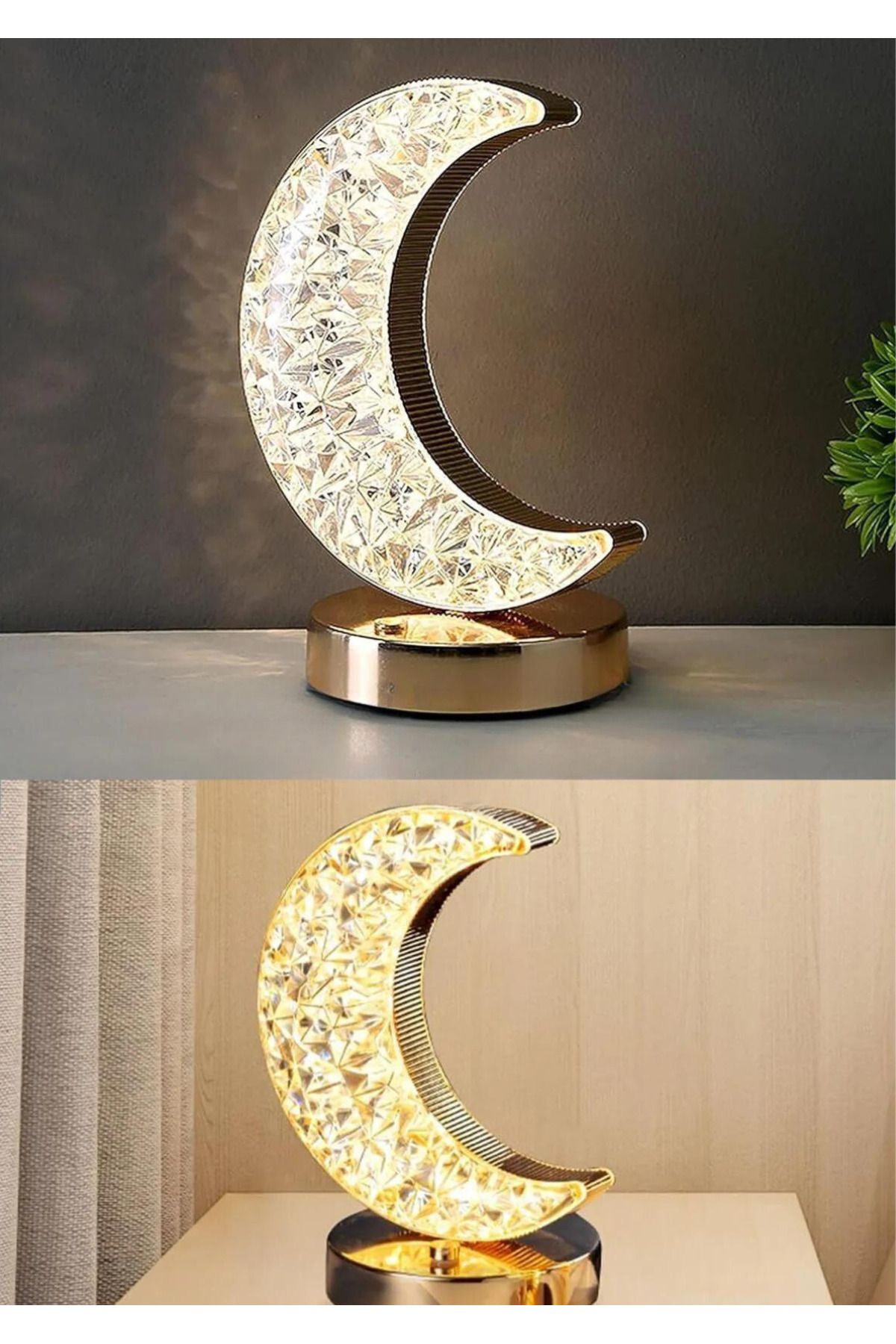 Dekoratif Ay Işığı Hilal Masa Lambası Crystal Moon USB Şarjlı 3 Modlu Ambiyans Led Gece Lambası