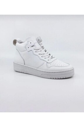 Beyaz Gerçek Deri Bilekten Uzun Unisex Sneaker Spor Ayakkabı Image 0
