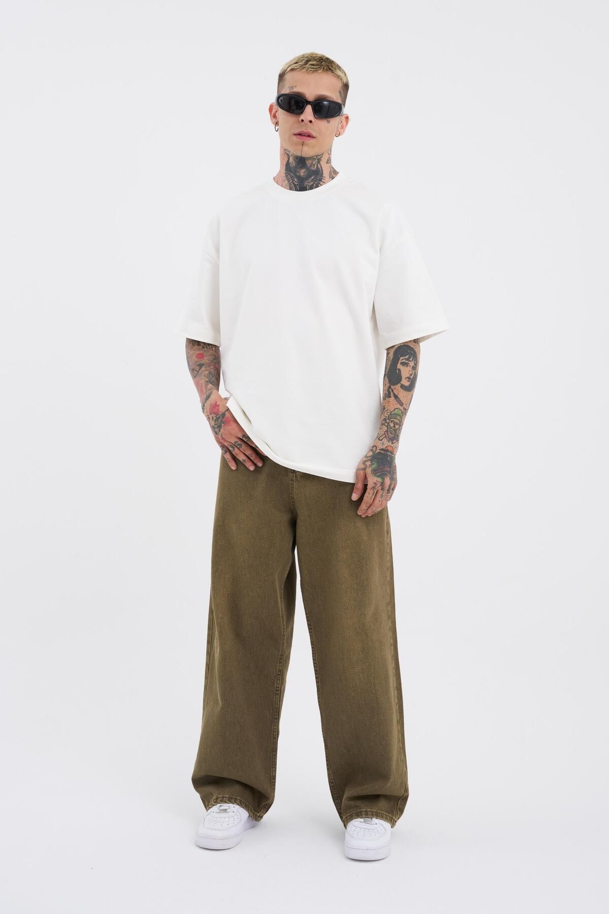 Erkek Oversize Baggy Jean KHAKI ASİT