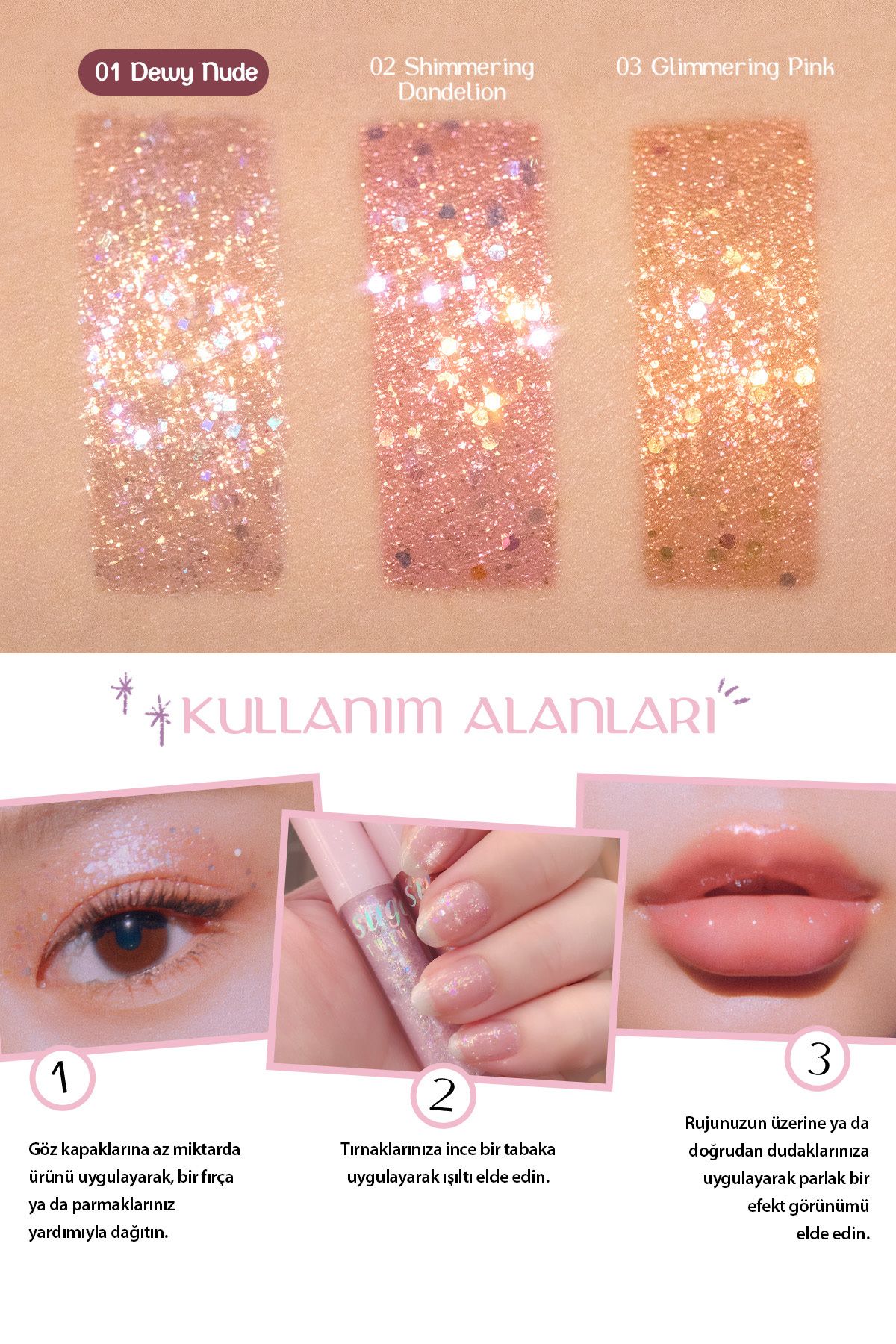 Gün Boyu Kalıcı, Jel Formda Likit Glitter Peripera Sugar Twinkle Liquid Glitter (01 Glitter Wave)