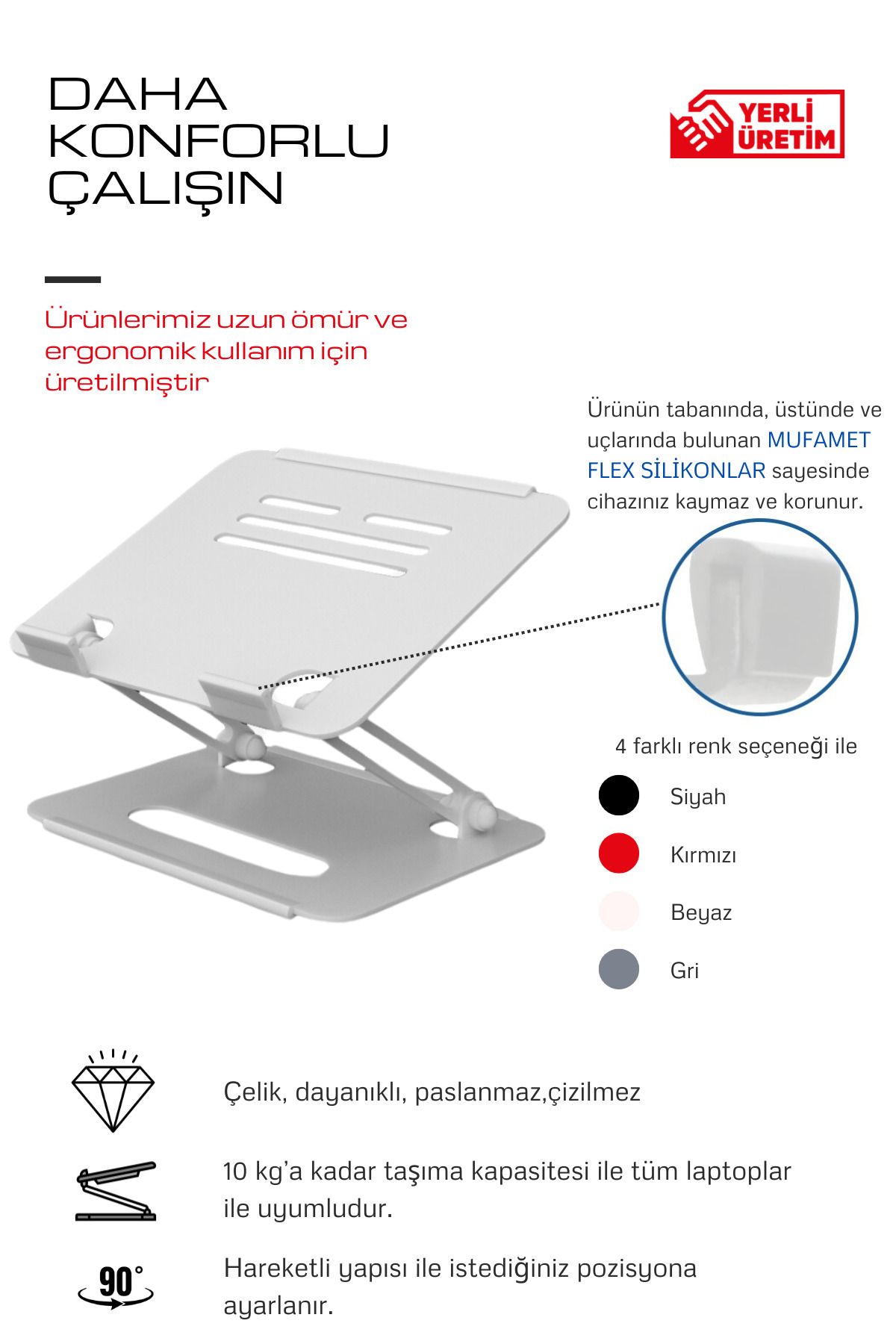 Basic 2 Tüm Modellerle Uyumlu Metal Kolay Ayarlanır Katlanabilir Ergonomik Laptop Standı Yükseltici