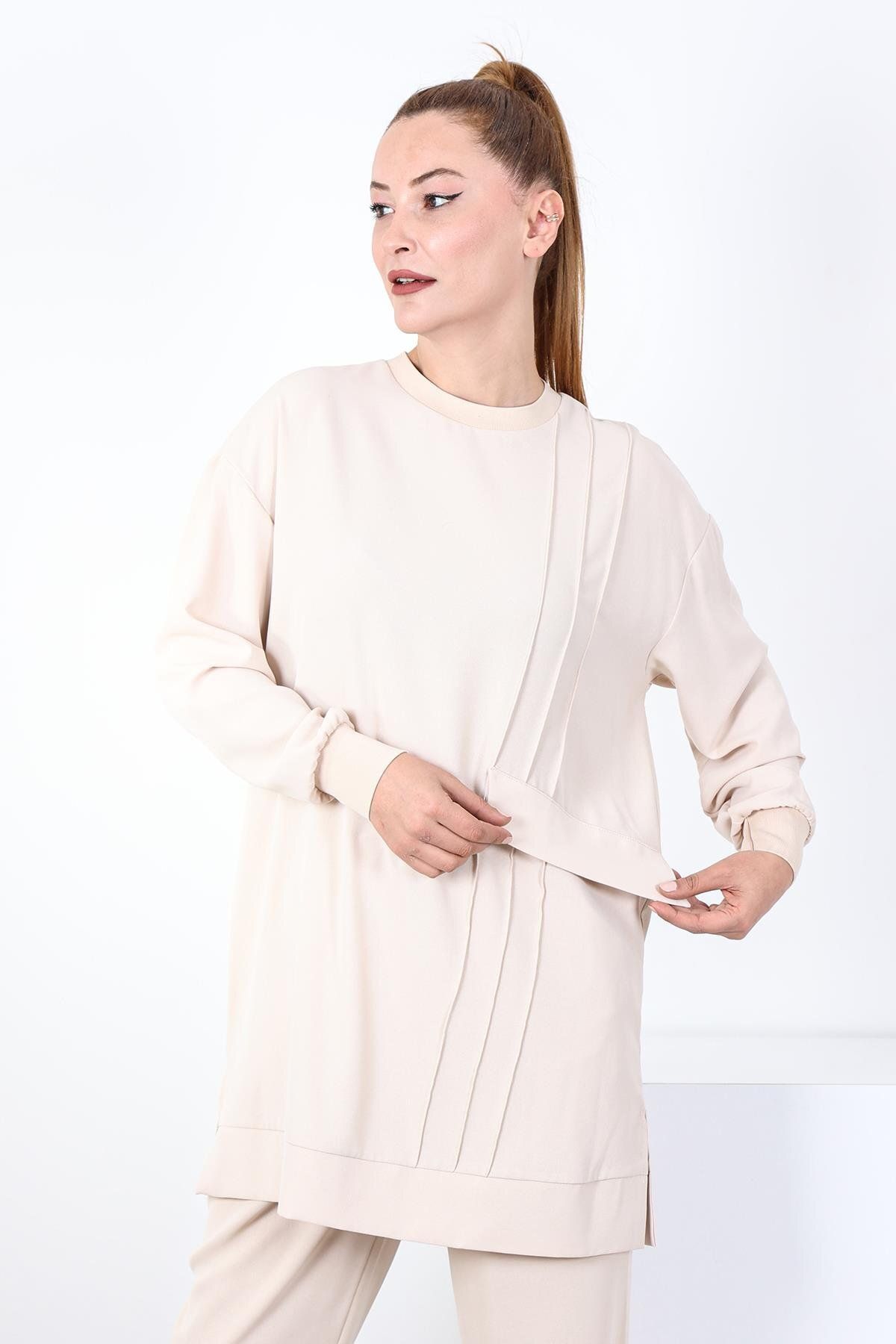 Kadın Nervür Detay Helsinki Tunik Puane 10423 BEIGE