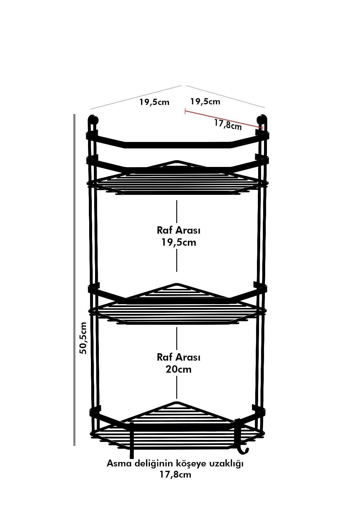 Üç Katlı Kancalı Banyo Köşe Rafı Mat Siyah Es076h