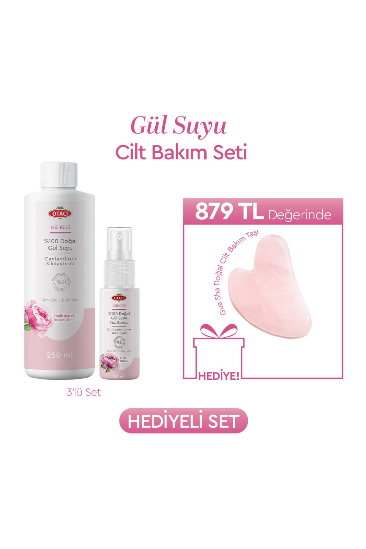 OtacıBüyük Boy Gül Suyu Seti- Gua Sha Hediyel...