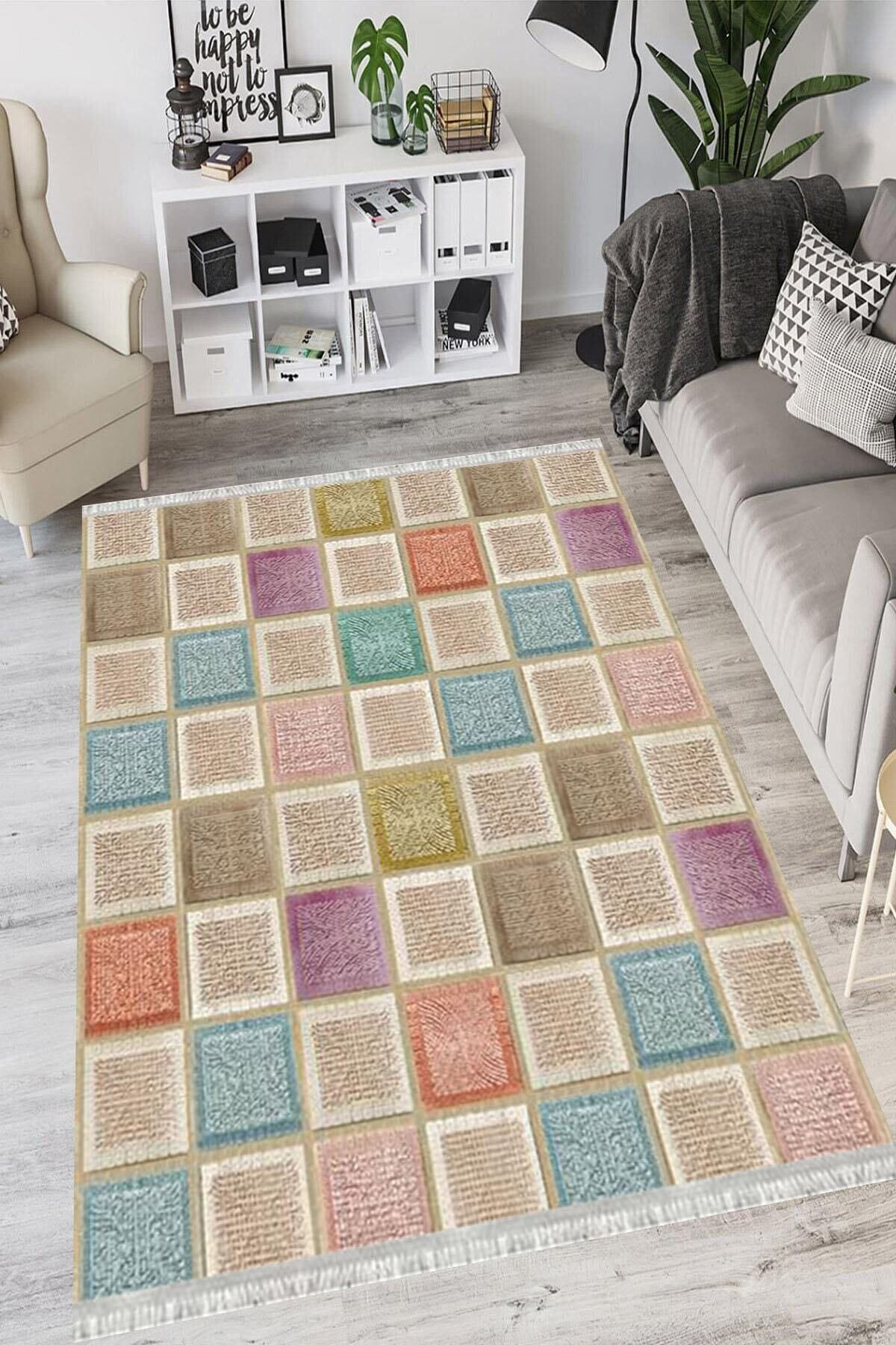 Patchwork Verona Kaymaz Deri Tabanlı Yıkanabilir Antibakteriyel Dijital Baskı Patchwork Halı Yolluk