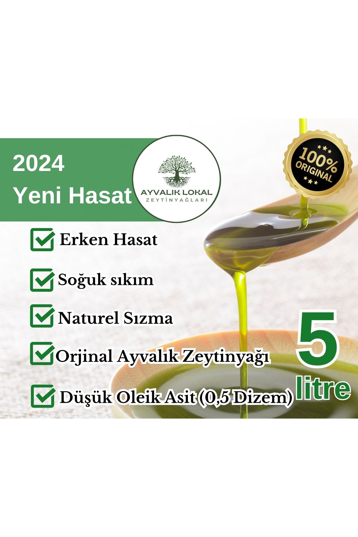 Naturel Sızma Erken Hasat Soğuk Sıkım Zeytinyağı 5 Litre