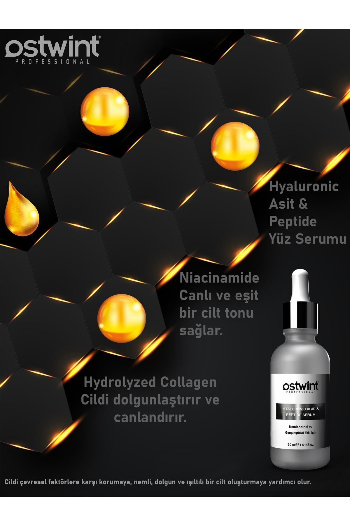 Hyaluronic Asit & Peptide Nemlendirici, Dolgunlaştırıcı, Canlandırıcı, Kırışıklık Karşıtı Yüz Serumu