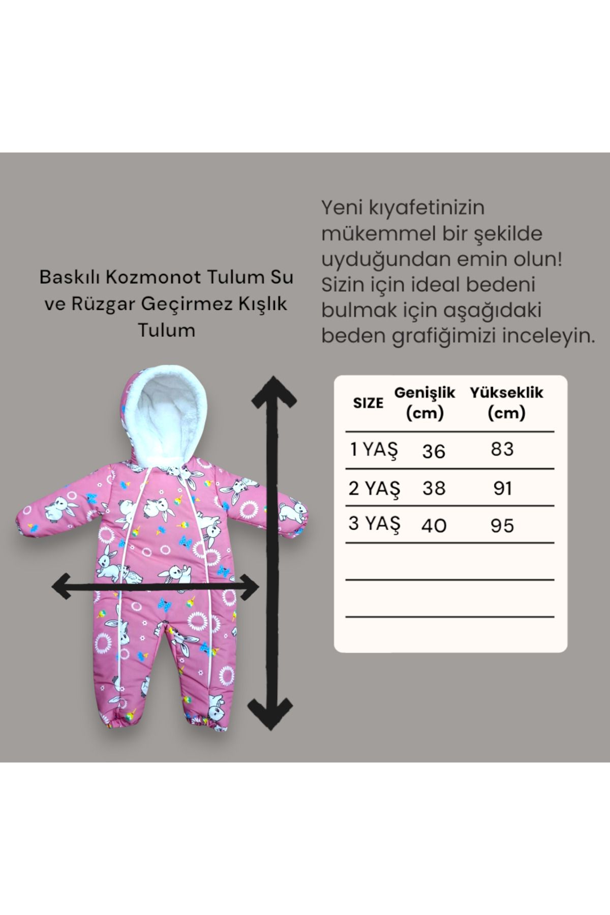 Baskılı Kozmonot Tulum Su ve Rüzgar Geçirmez Kışlık Tulum