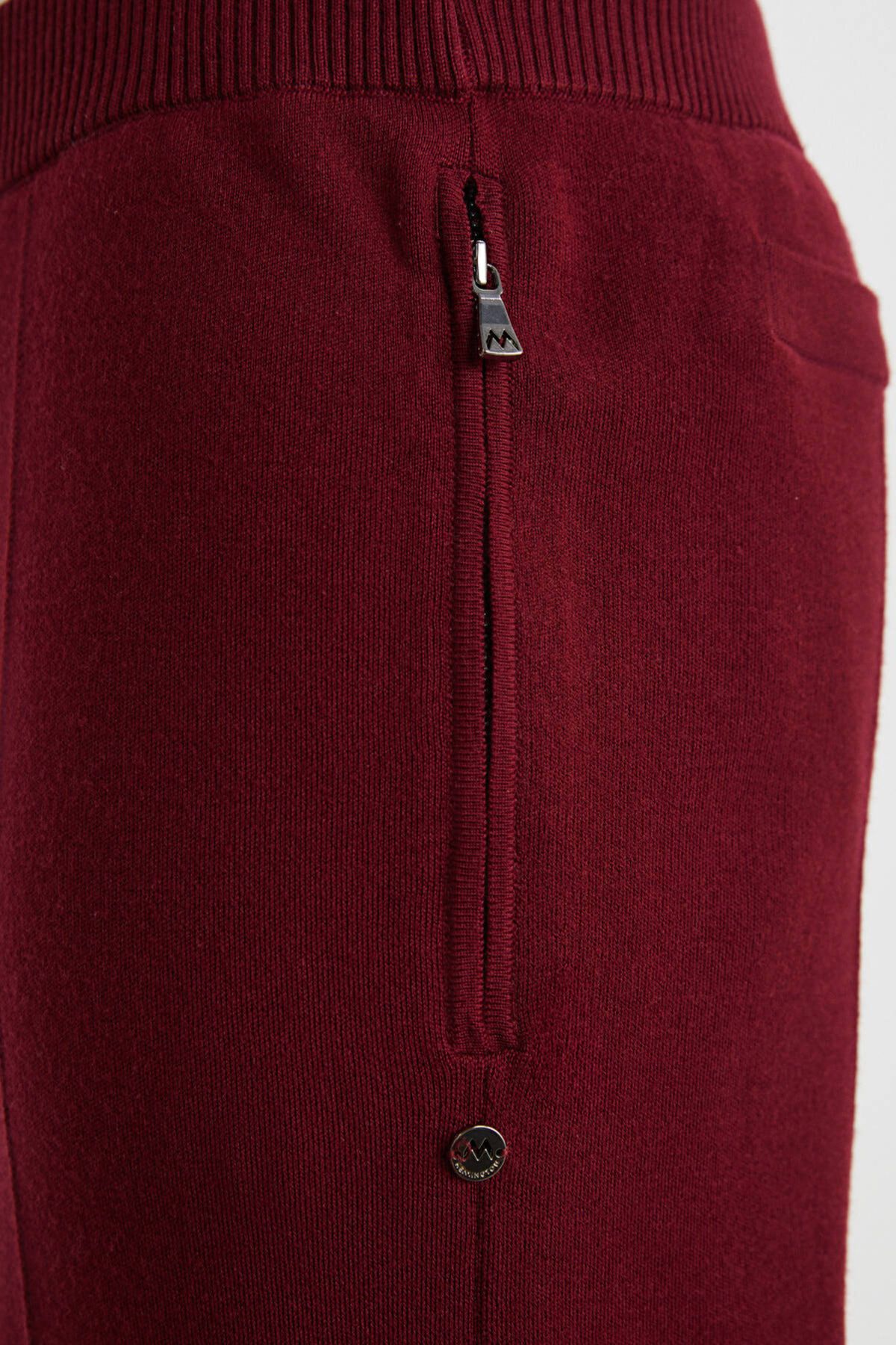 Bordo Merino Yün Activewear Triko Pantolon Beden: M