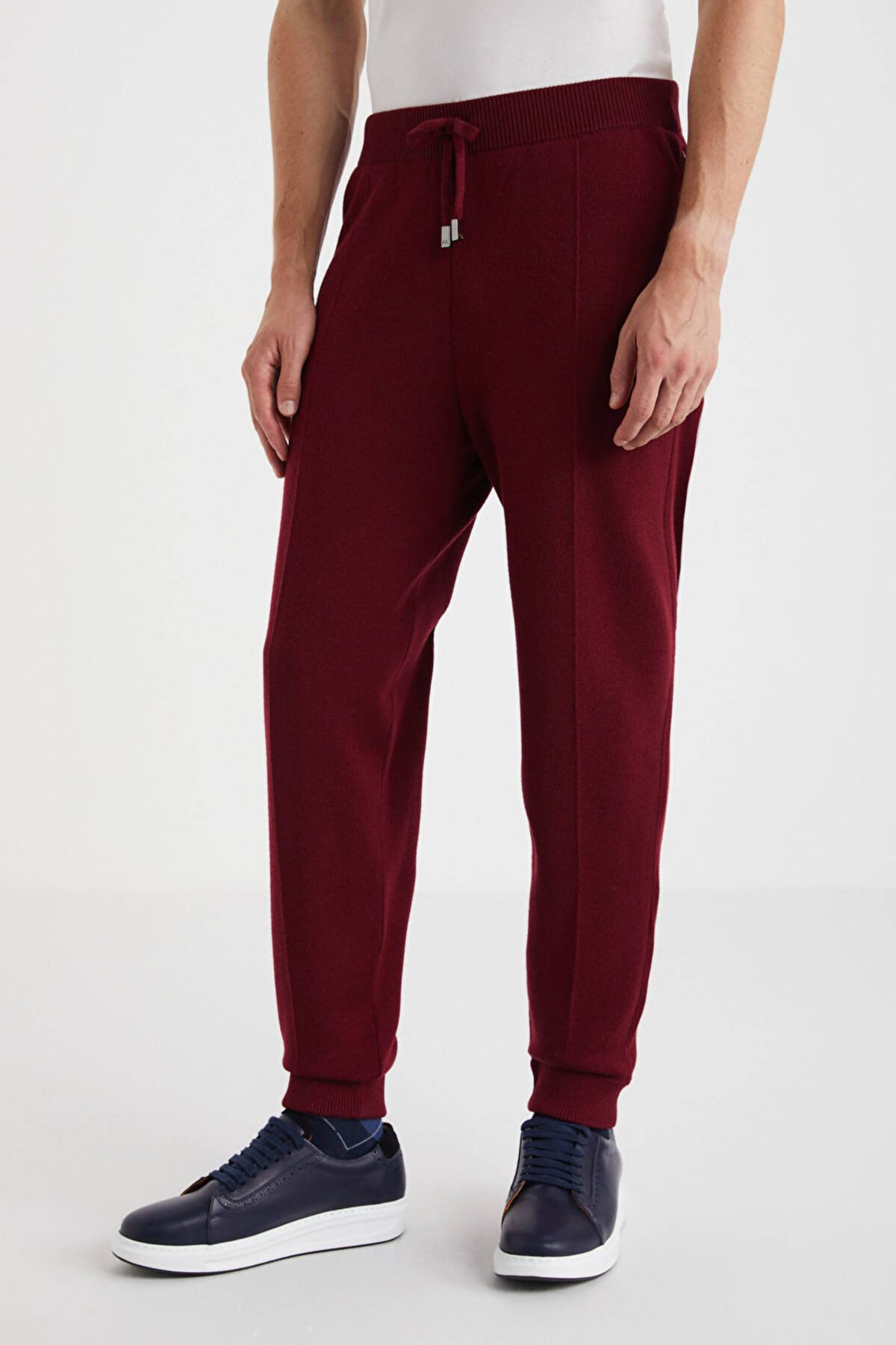 Bordo Merino Yün Activewear Triko Pantolon Beden: M