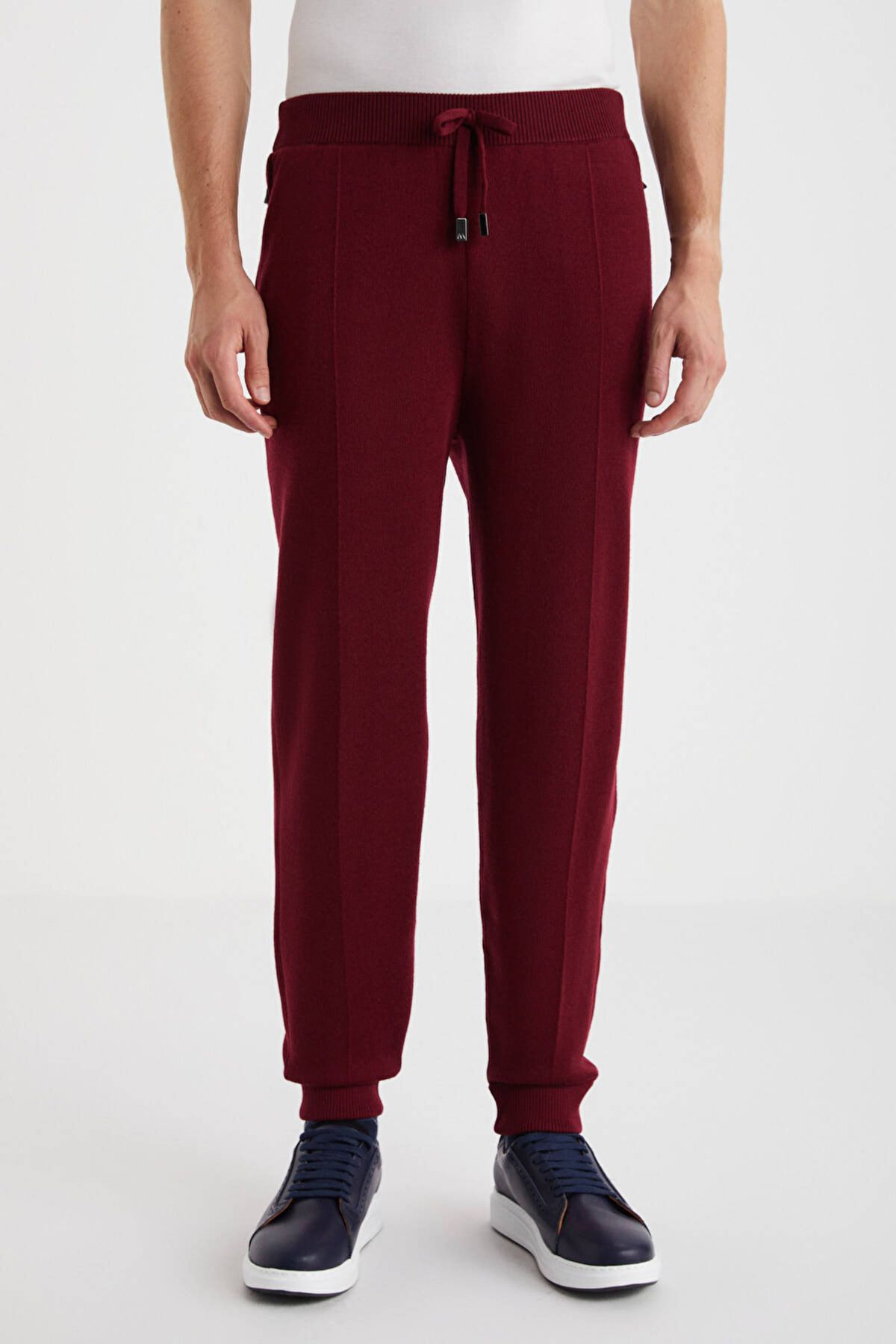 Bordo Merino Yün Activewear Triko Pantolon Beden: M