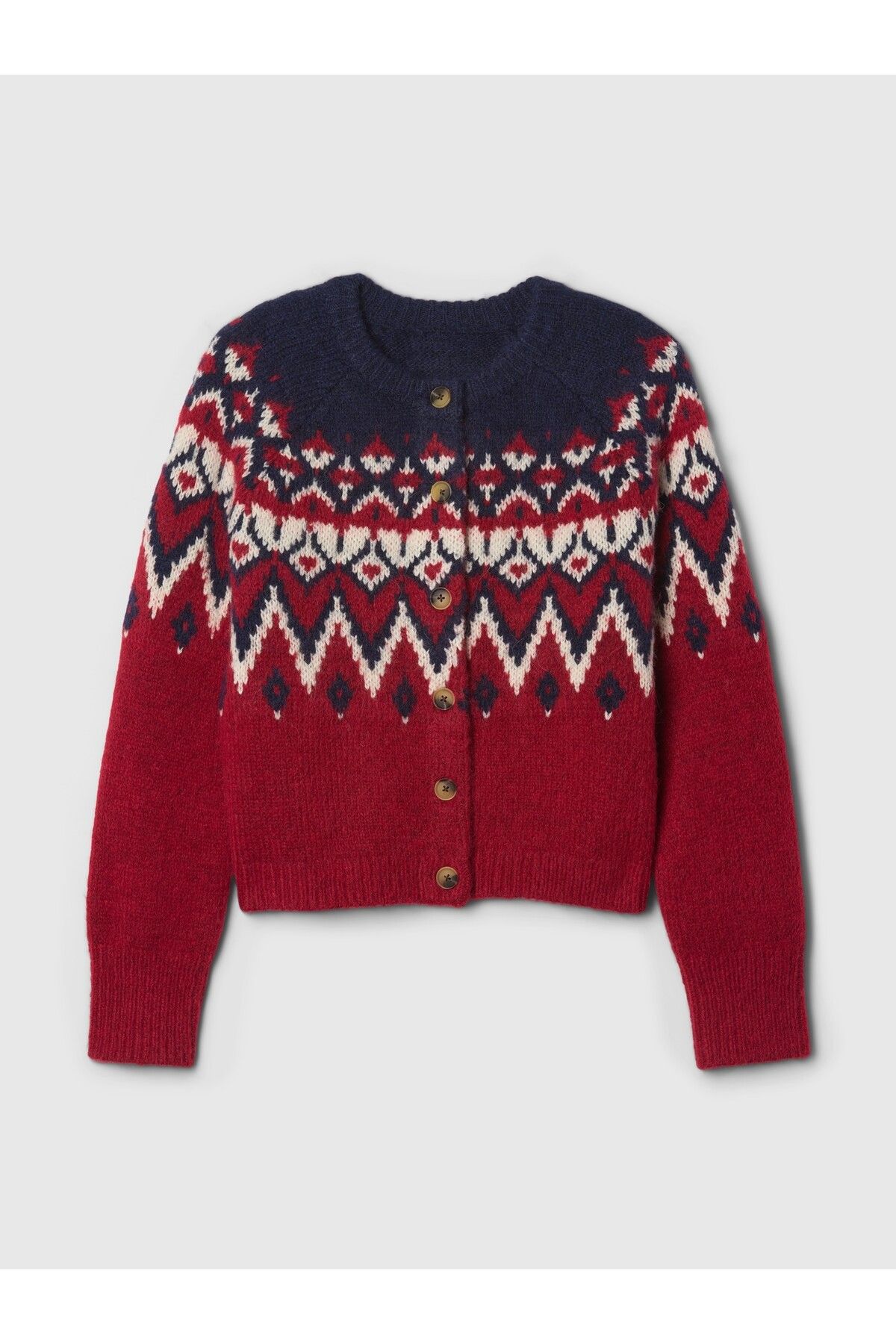 Kadın Bordo Fair Isle Desenli Crop Hırka