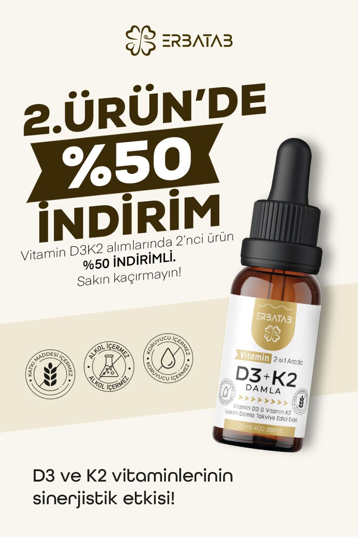 ErbatabVitamin D3 K2 2'si 1Arada Damla