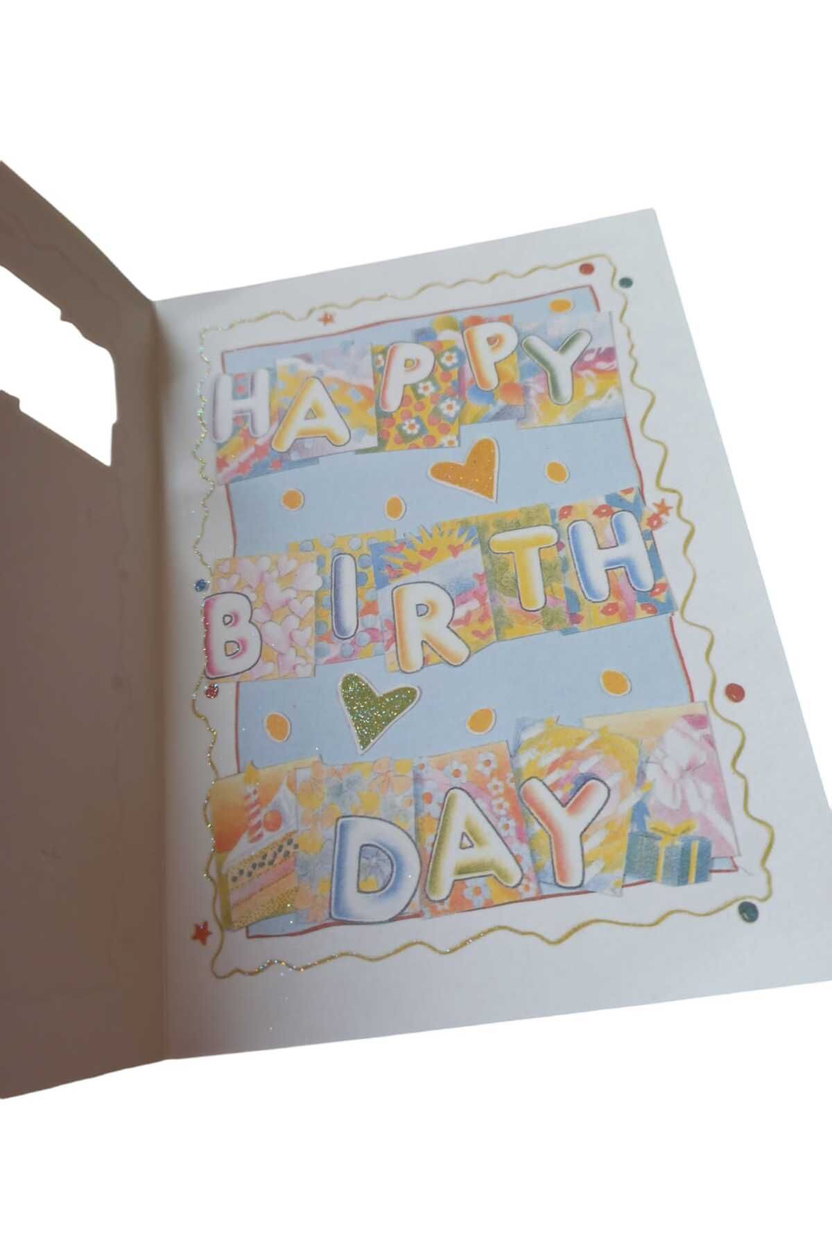 happy birthday temalı arası açılır kart + zarf seti - 19 X 14 cm