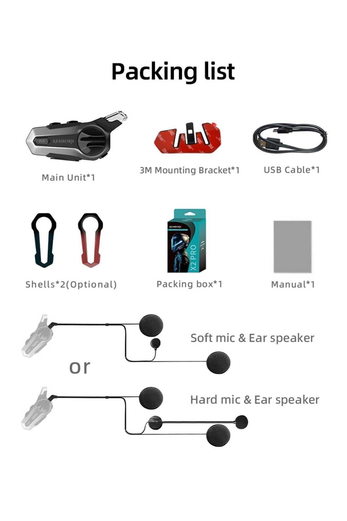 Motosiklet Kask Kulaklık Intercom 2adet Interkom Seti 2kişilik Bluetooth 5.3 X2 Pro