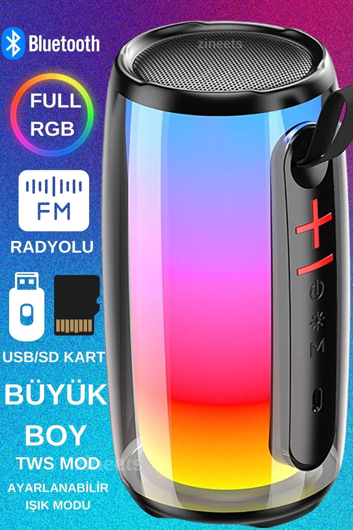 ZineetsIşıklı Büyük BoyParty Box Bluetooth Ho...