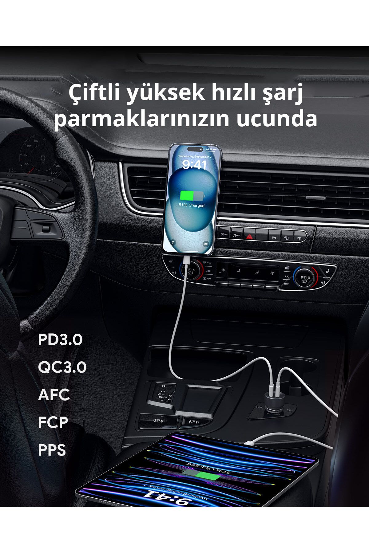 CC-Y23-BK 65W İki Type-C PD Araç Şarj Cihazı