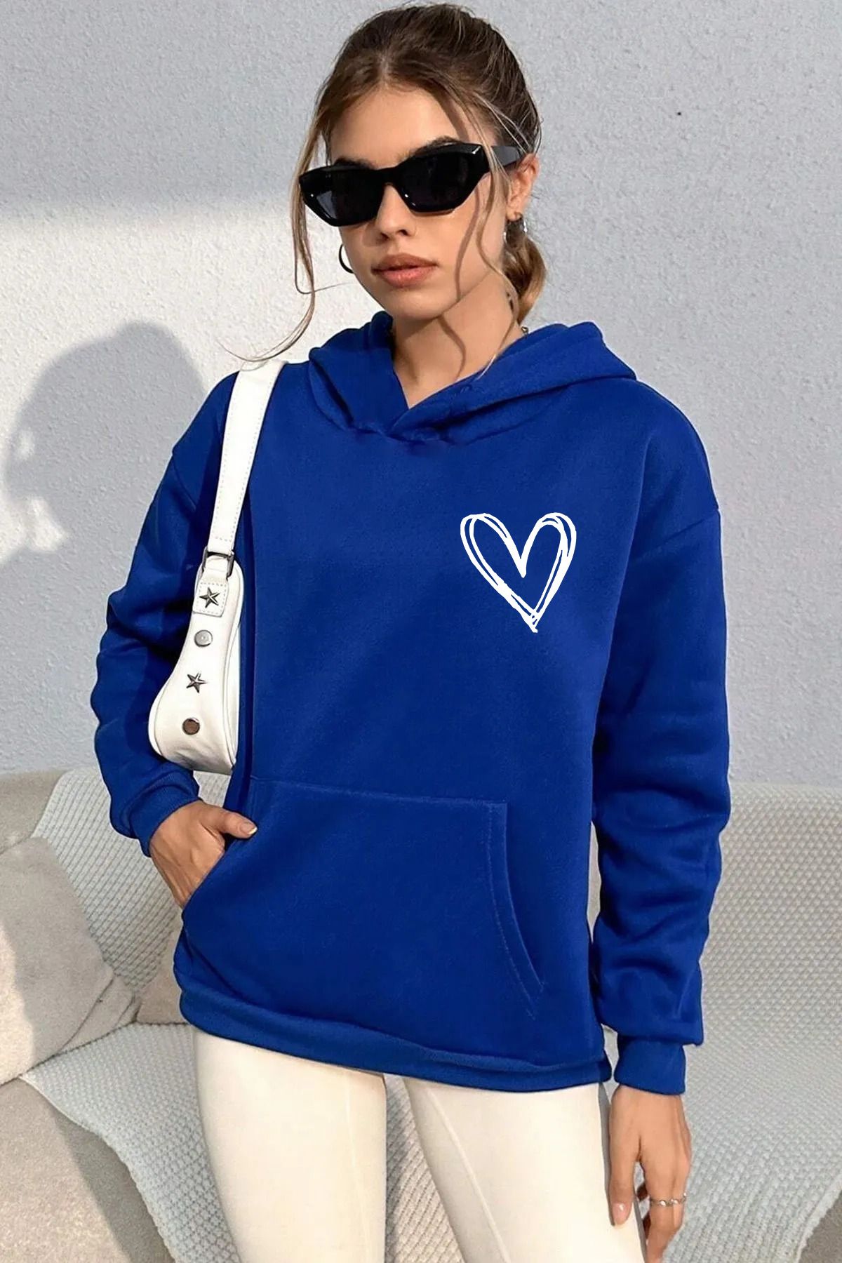 Unisex Kalp Desenli Sax Sweatshirt